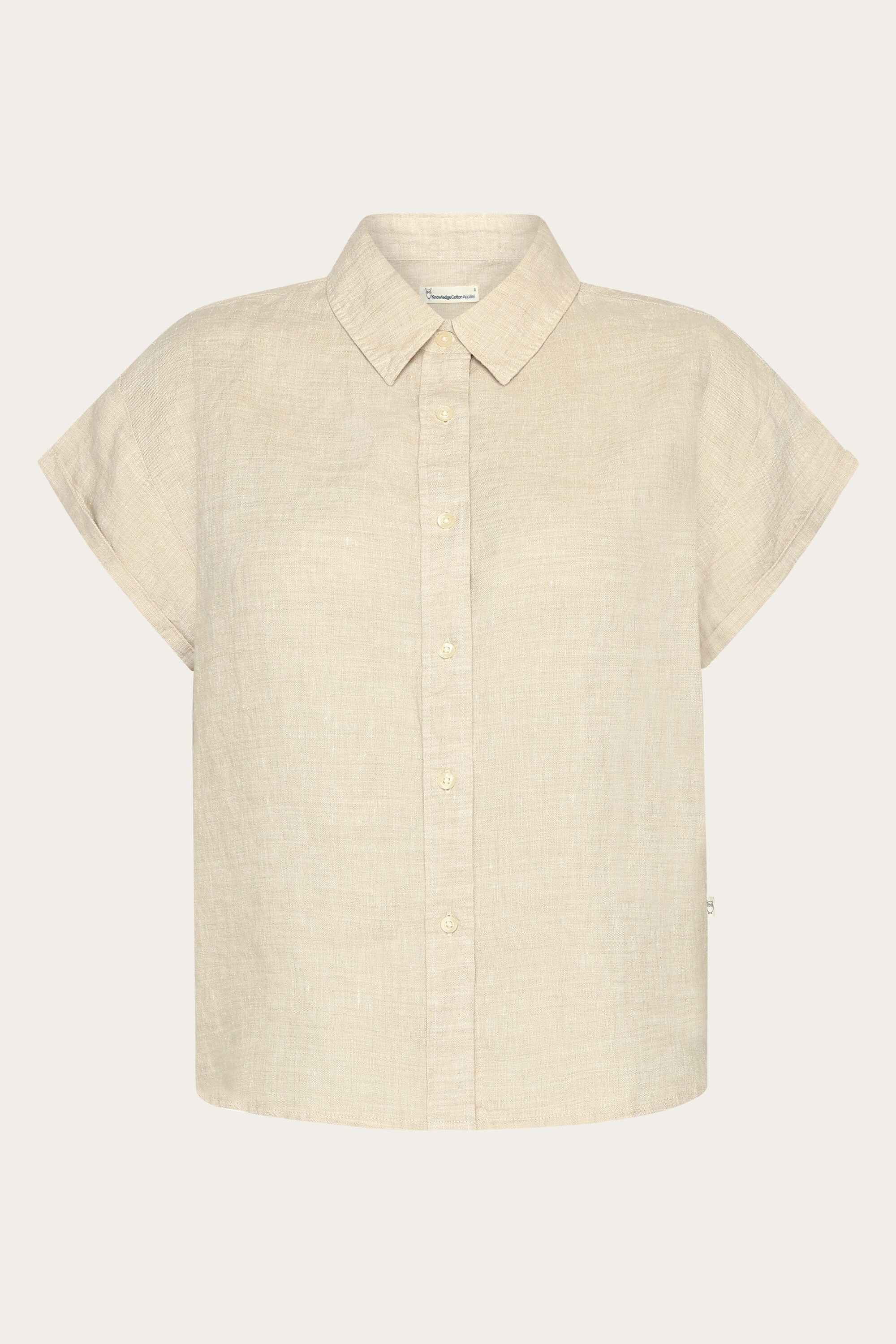 KnowledgeCotton Apparel womens vegan Shirt Aster Fold Up Short Sleeve Light Yarndyed Light Feather Gray