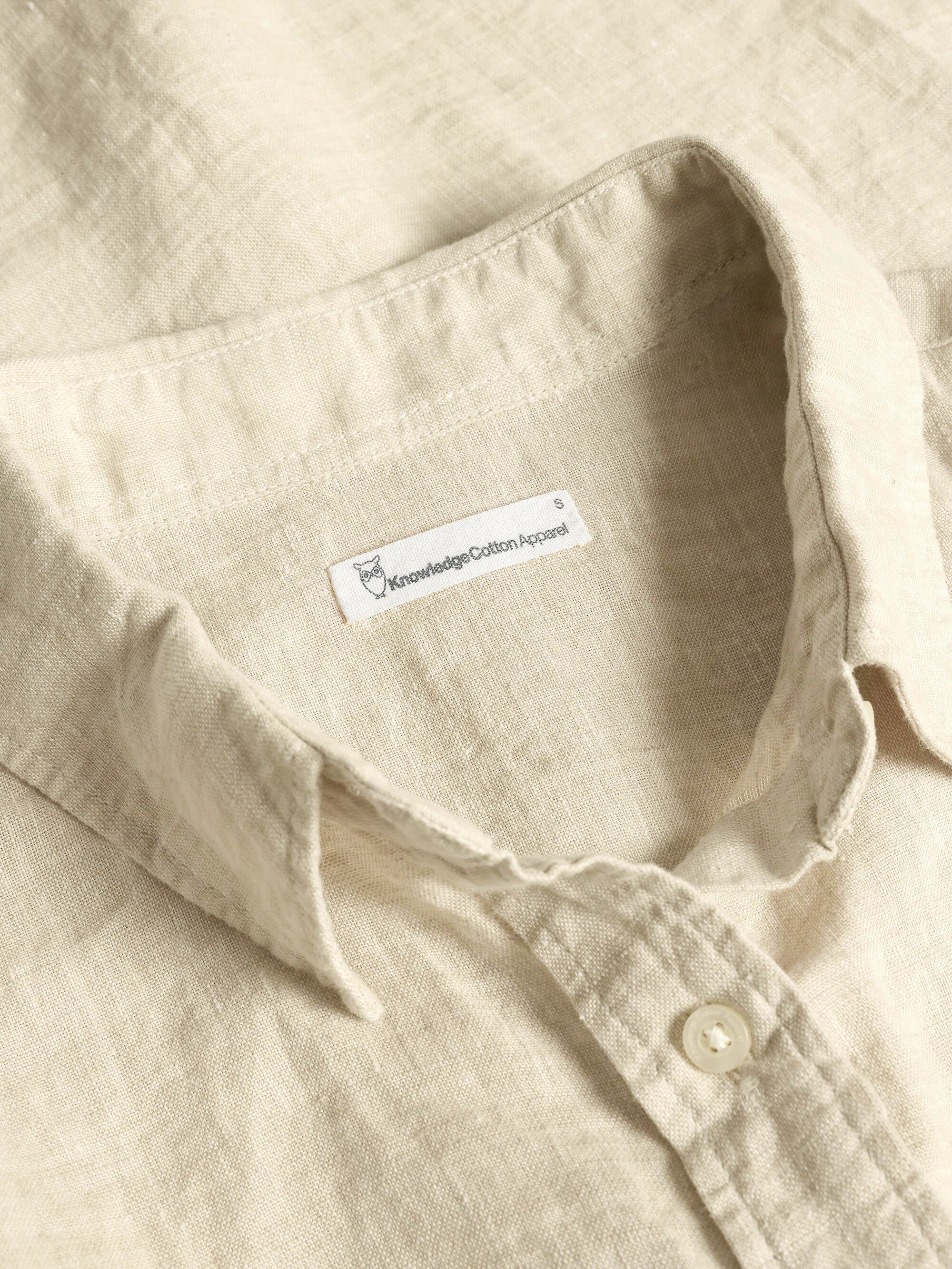 KnowledgeCotton Apparel womens vegan Shirt Aster Fold Up Short Sleeve Light Yarndyed Light Feather Gray