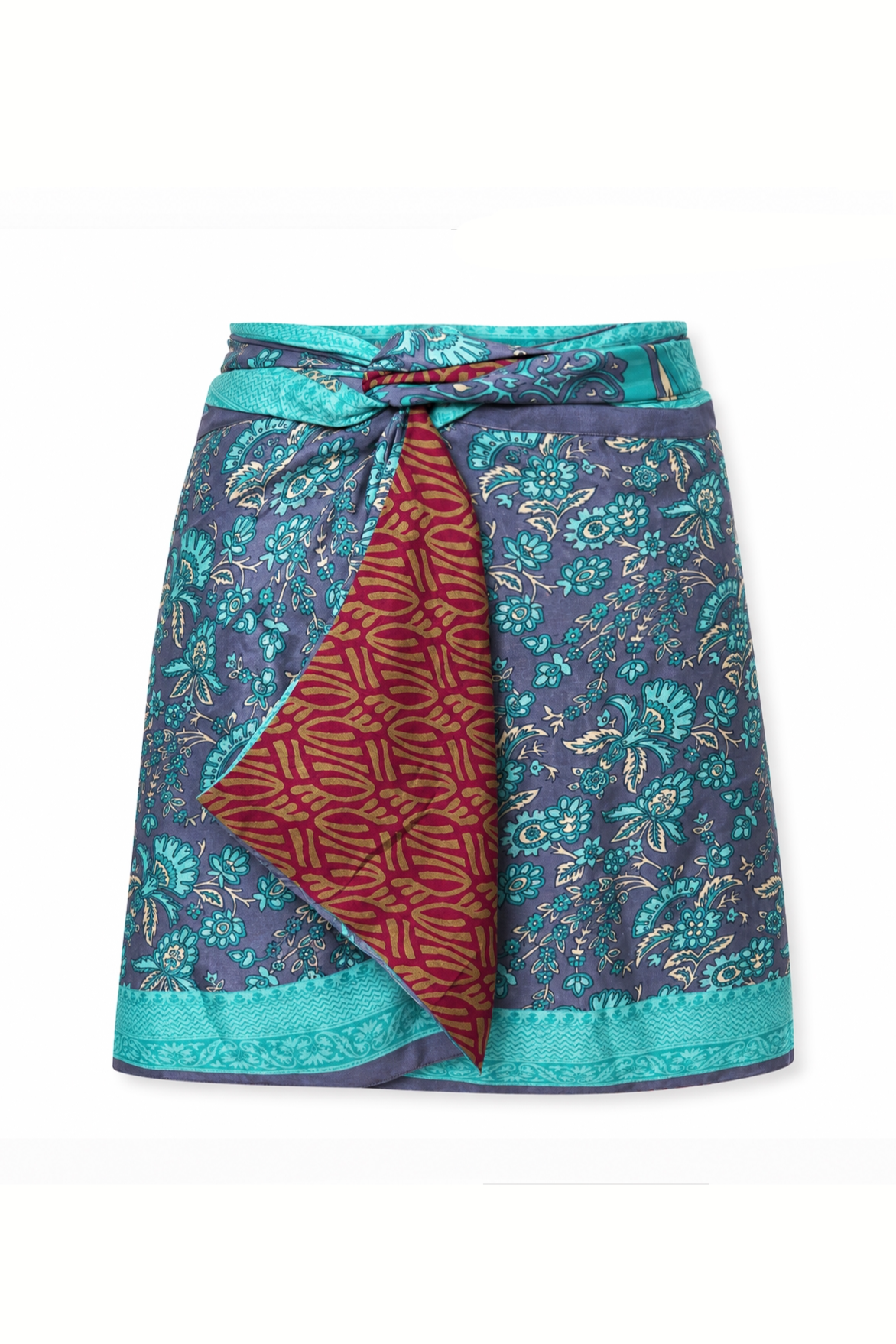 el.résidu womens vegan Skirt Amira Light Blue/ Dark Red