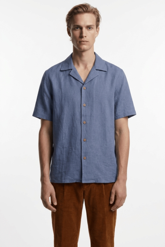 De IONESCU Herren vegan Hemd Horezu Dusty Blue