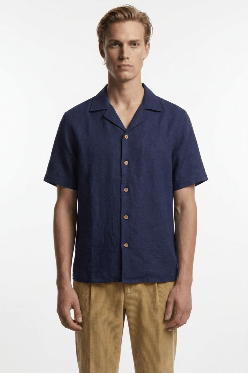 De IONESCU Herren vegan Hemd Horezu Marineblau