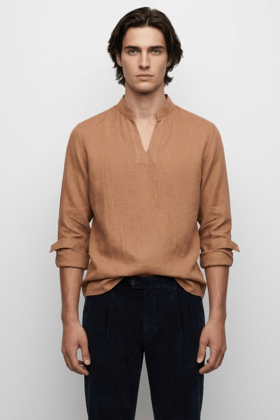 De IONESCU Herren vegan Hemd Viscri Cappuccino
