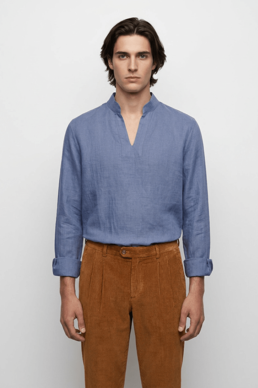 De IONESCU Herren vegan Hemd Viscri Dusty Blue