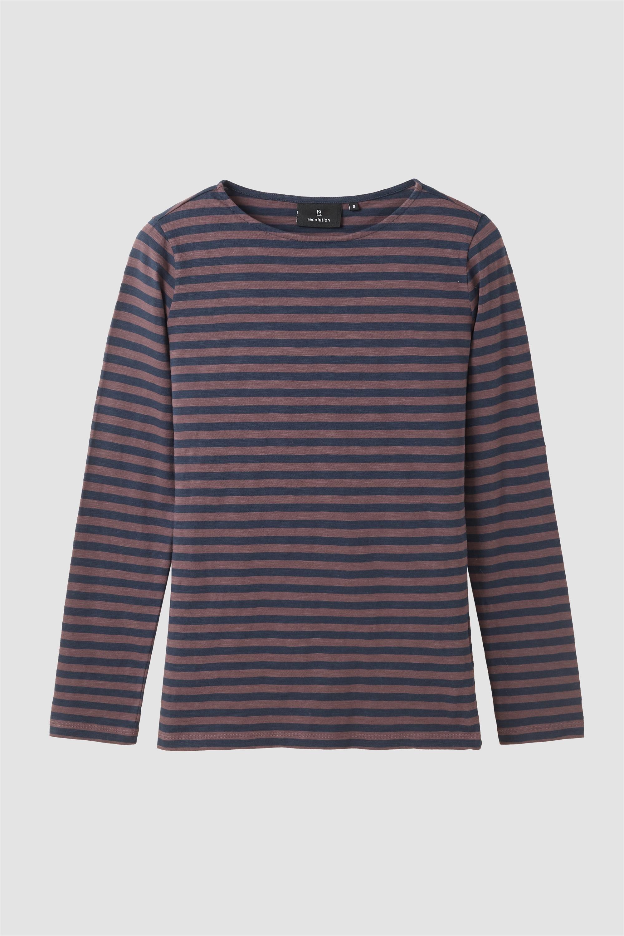 Recolution Damen vegan Langarmshirt Iris Stripes In Dunkeltraube