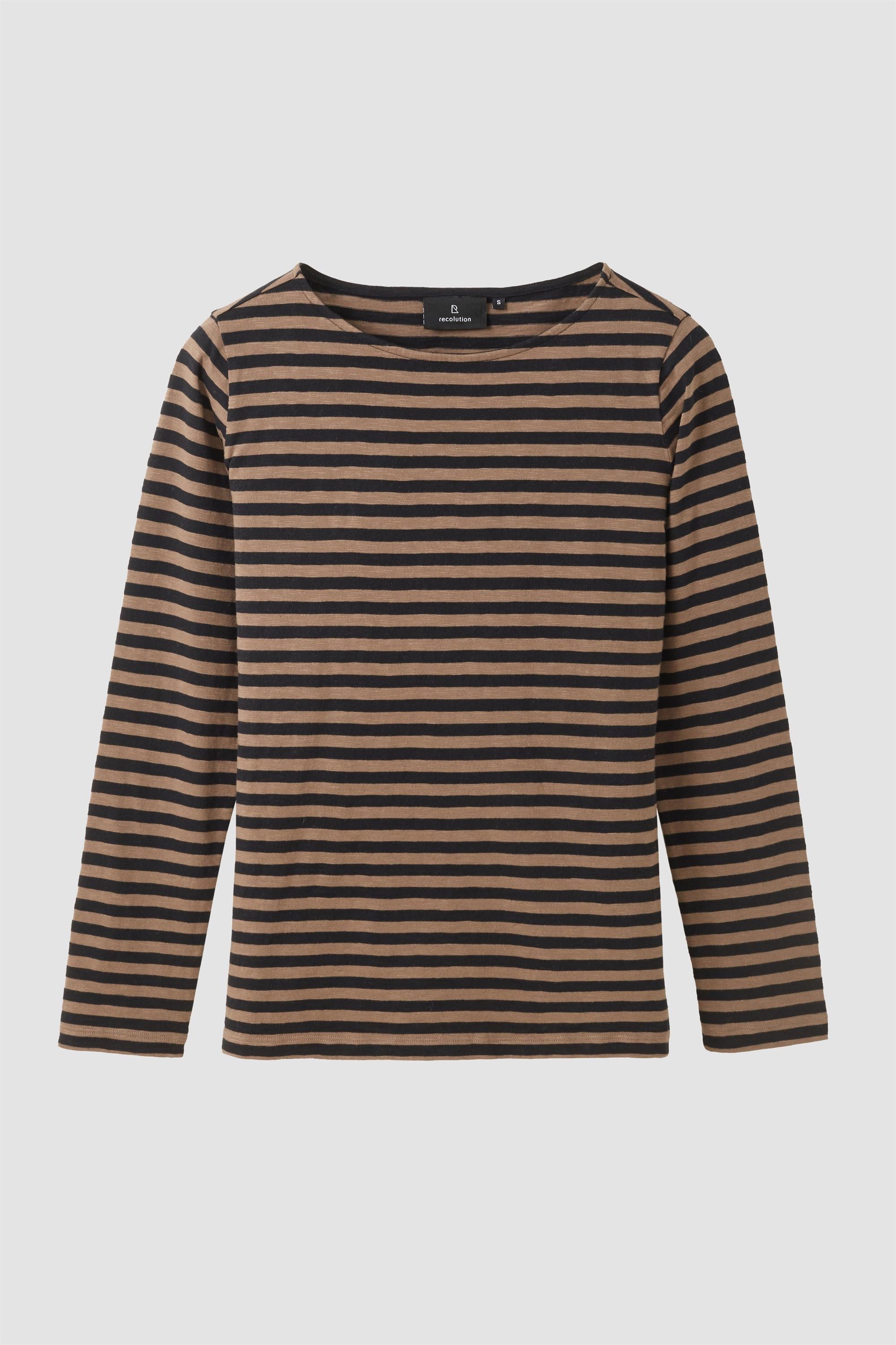 Recolution Damen vegan Langarmshirt Iris Stripes Vintage Braun