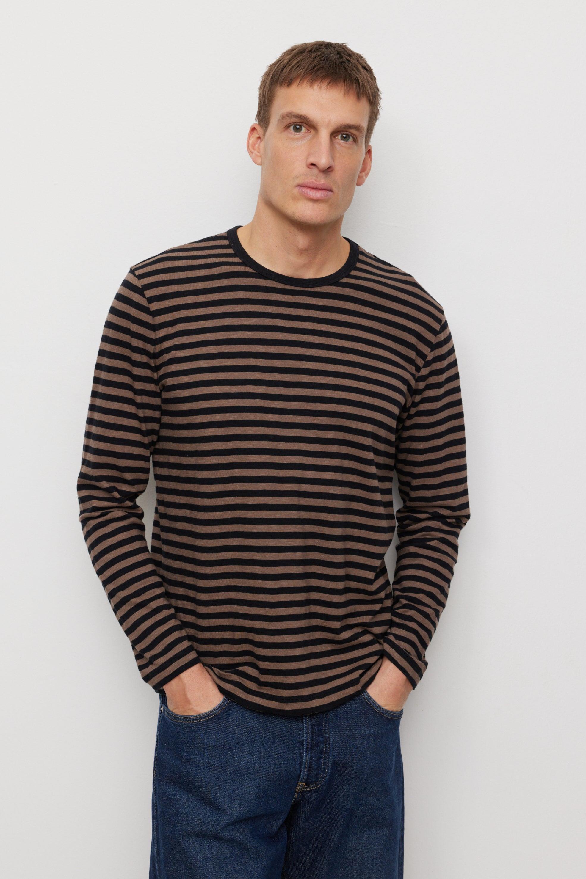 Recolution Herren vegan Langarmshirt Maca Stripes Vintage Braun