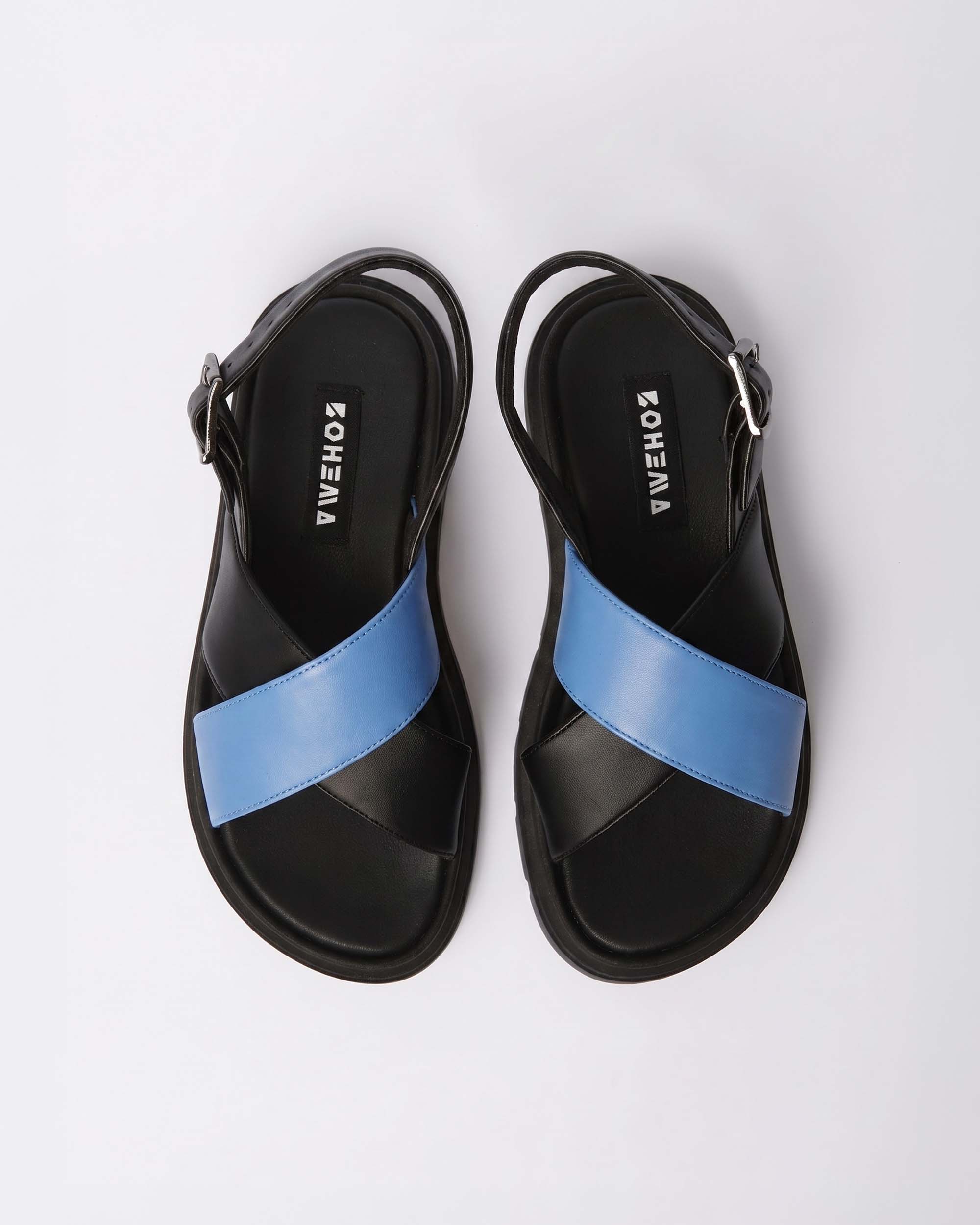 BOHEMA womens vegan Sandals Glare Baby Blue/ Black