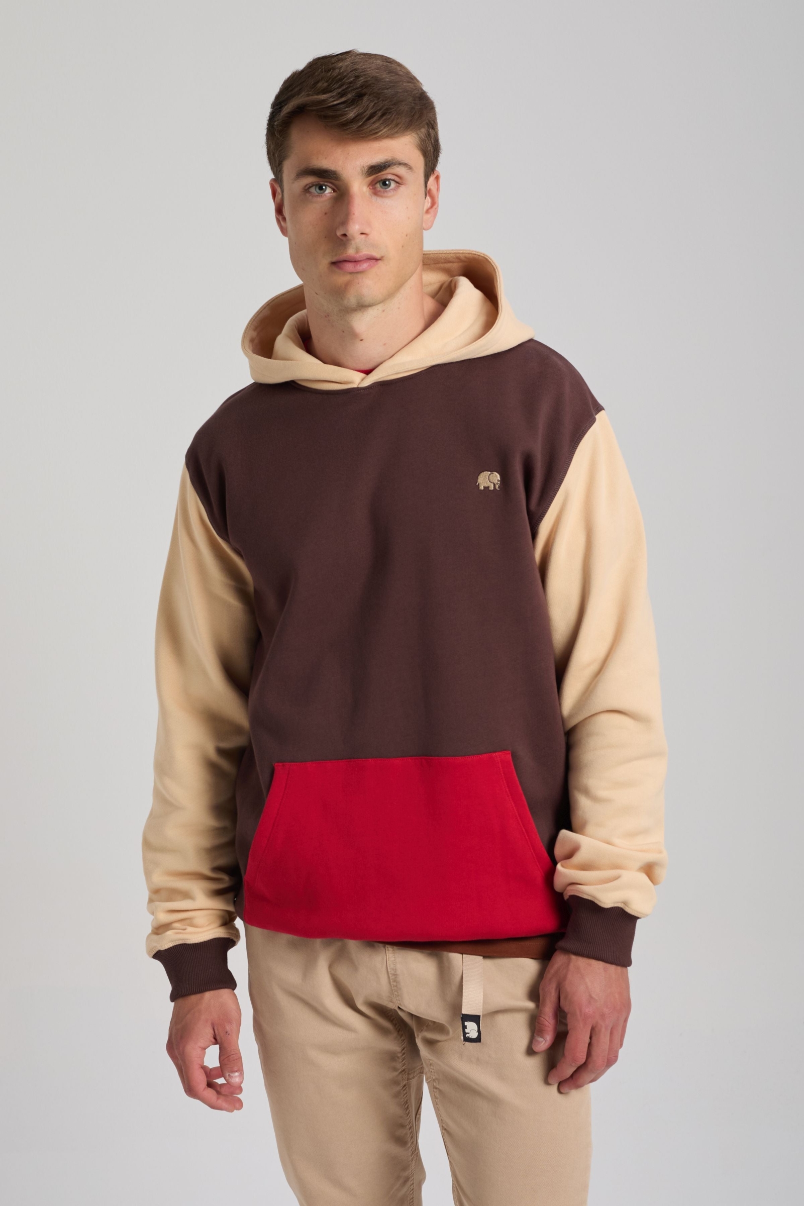 Trendsplant Herren vegan Hoodie Color Block Solemnity Brown