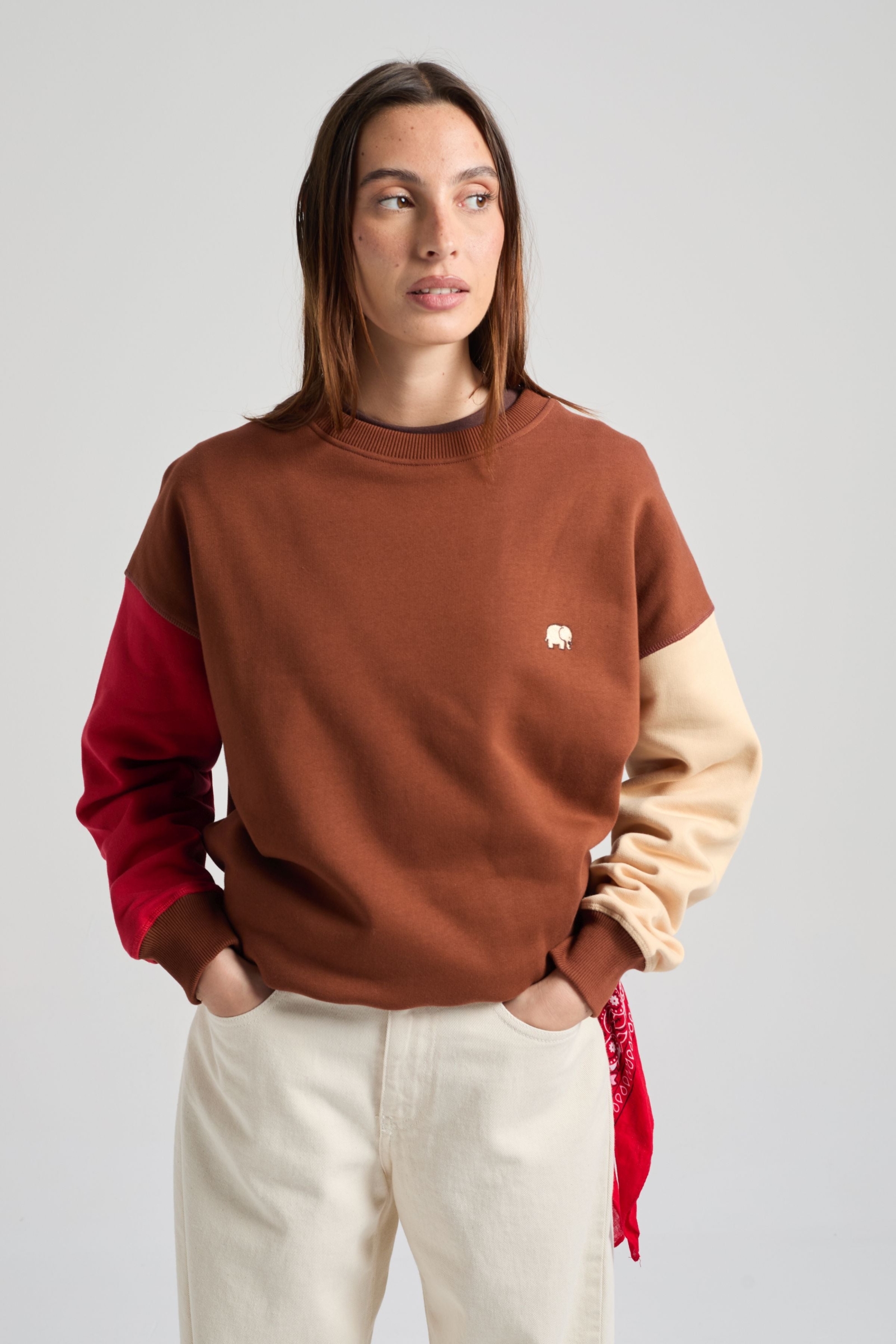 Trendsplant Damen vegan Sweatshirt Color Block Cherry Mahogany