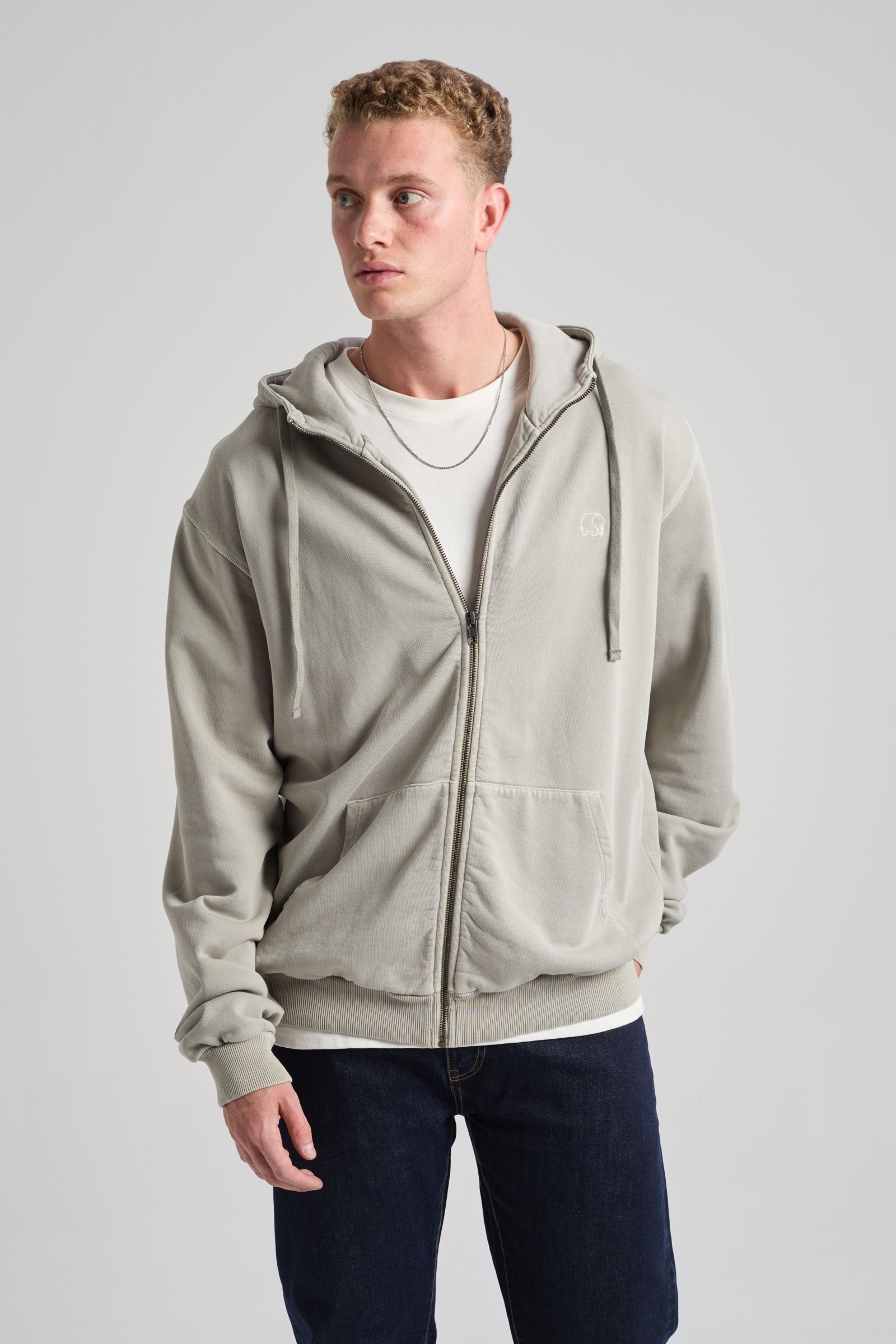 Trendsplant Herren vegan Rei&Atilde;Ÿverschluss Hoodie Essential Sonnengebleicht Naturgrau