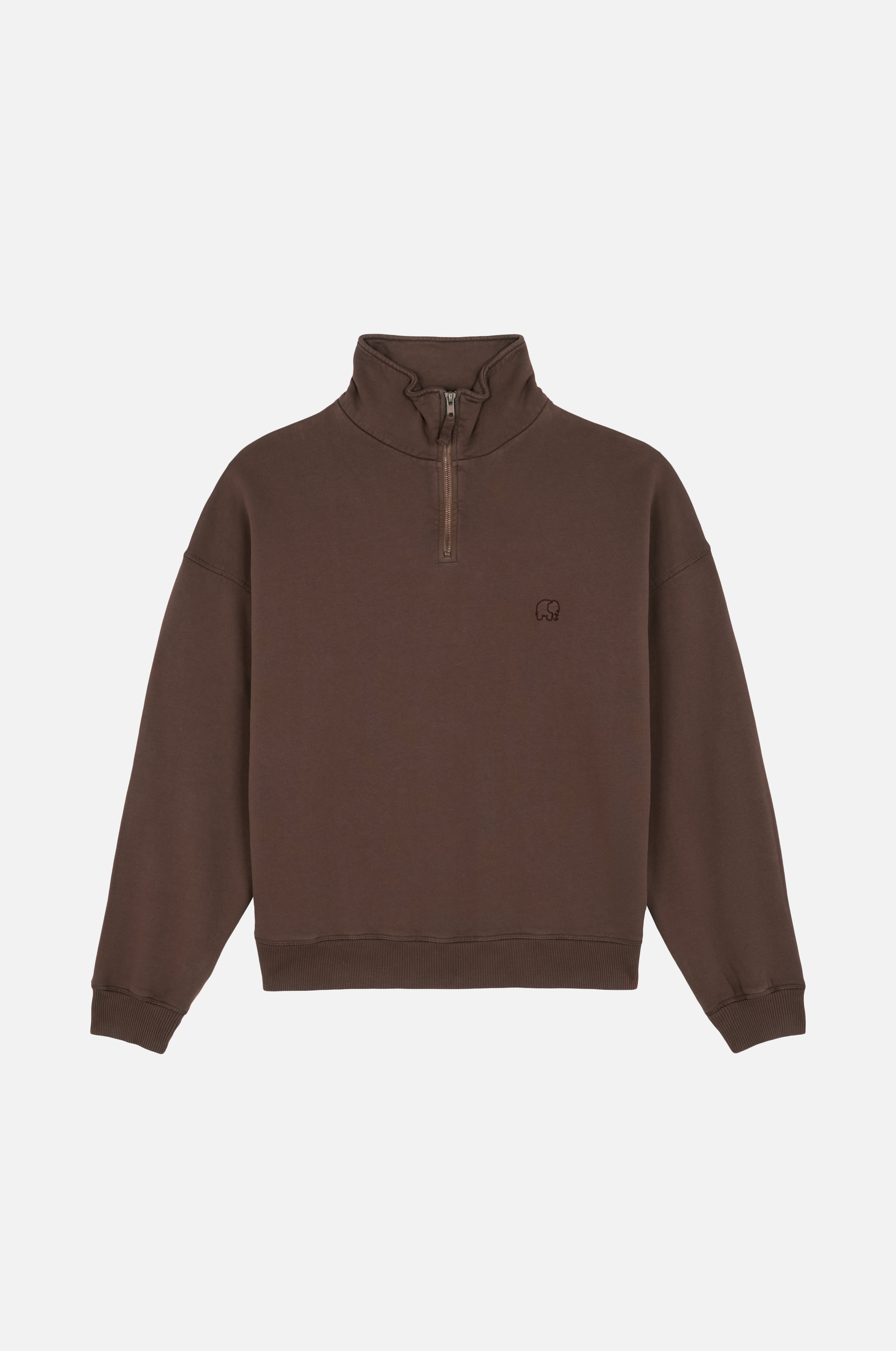 Trendsplant womens vegan Sweatshirt Essential Quarter Zip Shaved Chocolate