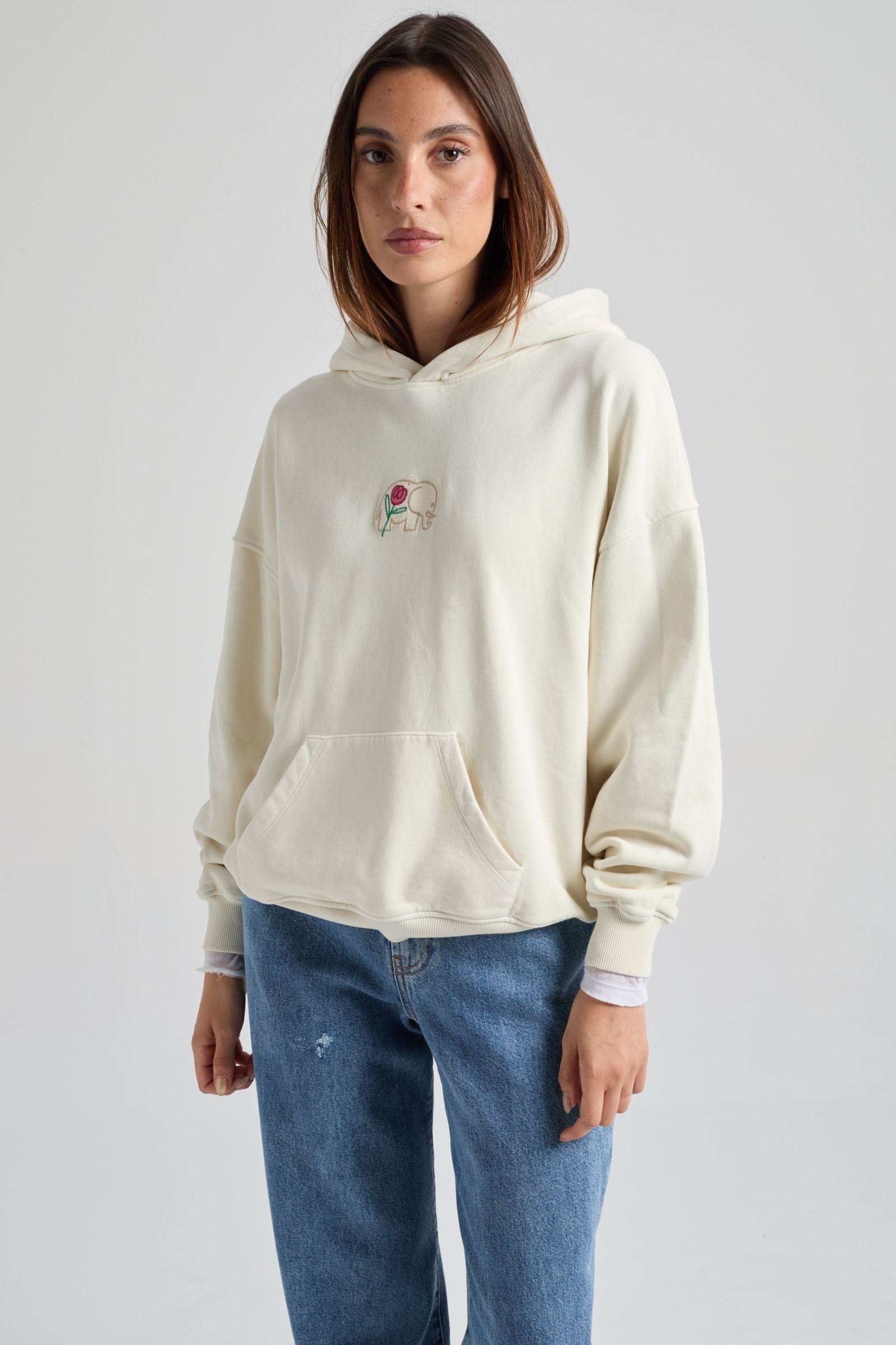 Trendsplant womens vegan Hoodie Crisantemo Antique White