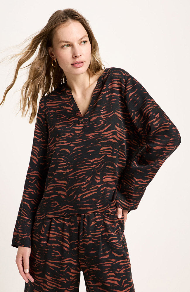 Image of Lanius dames vegan Blouse Met Dierenstrepen In Bruin/Zwart