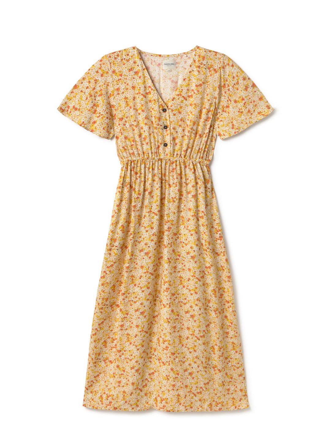 TWOTHIRDS womens vegan Dress Balandra Golden Flowers Yellow