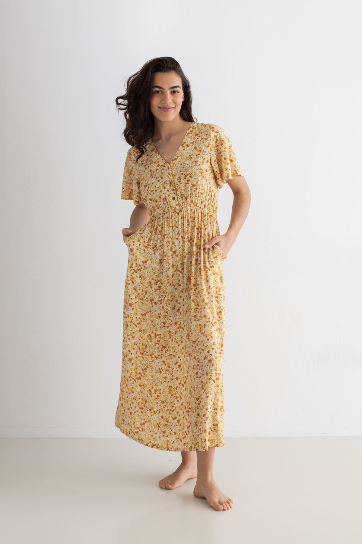 TWOTHIRDS Damen vegan Kleid Balandra Golden Flowers Gelb