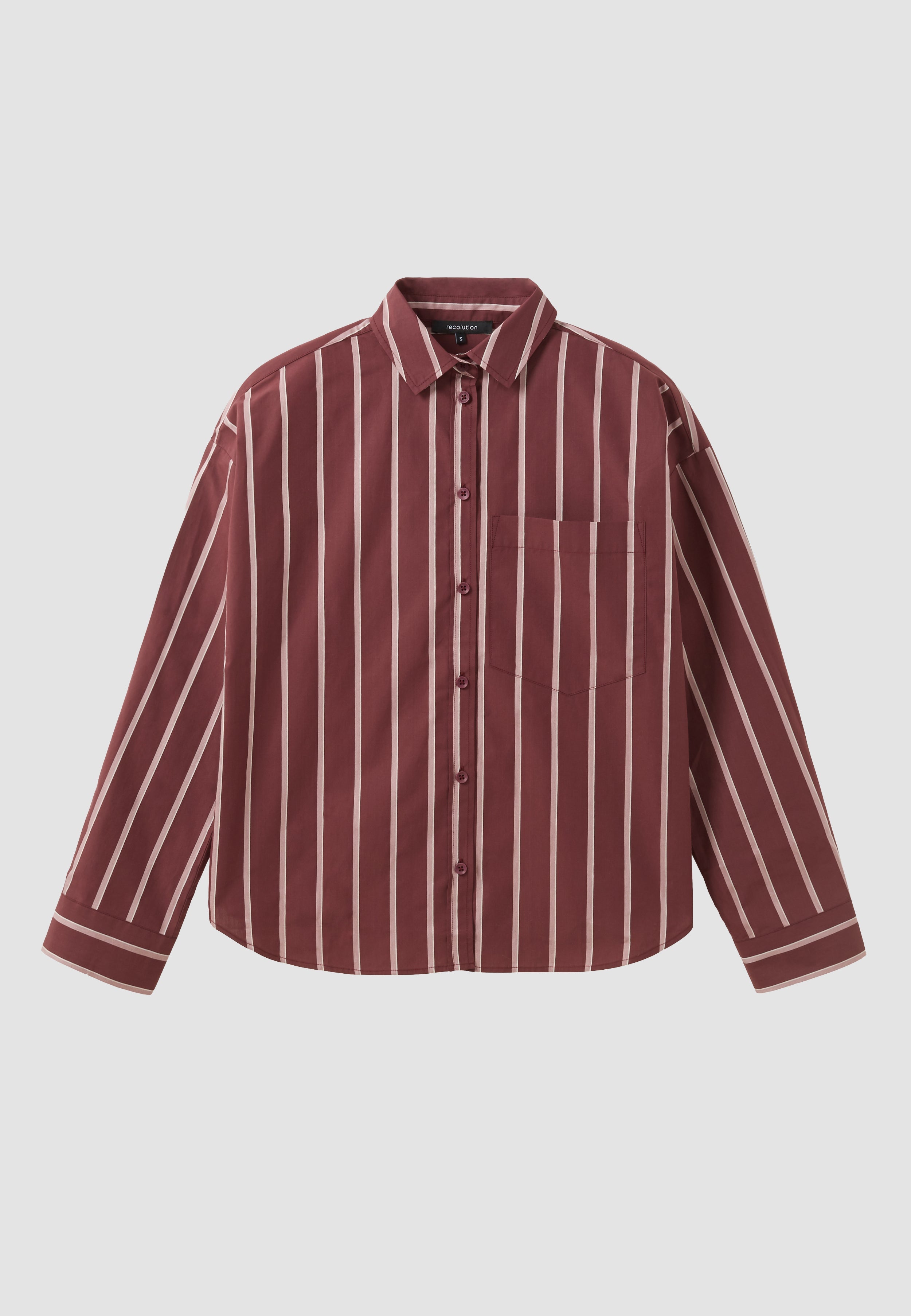 Recolution womens vegan Shirt Forsythia Stripes Dark Plum