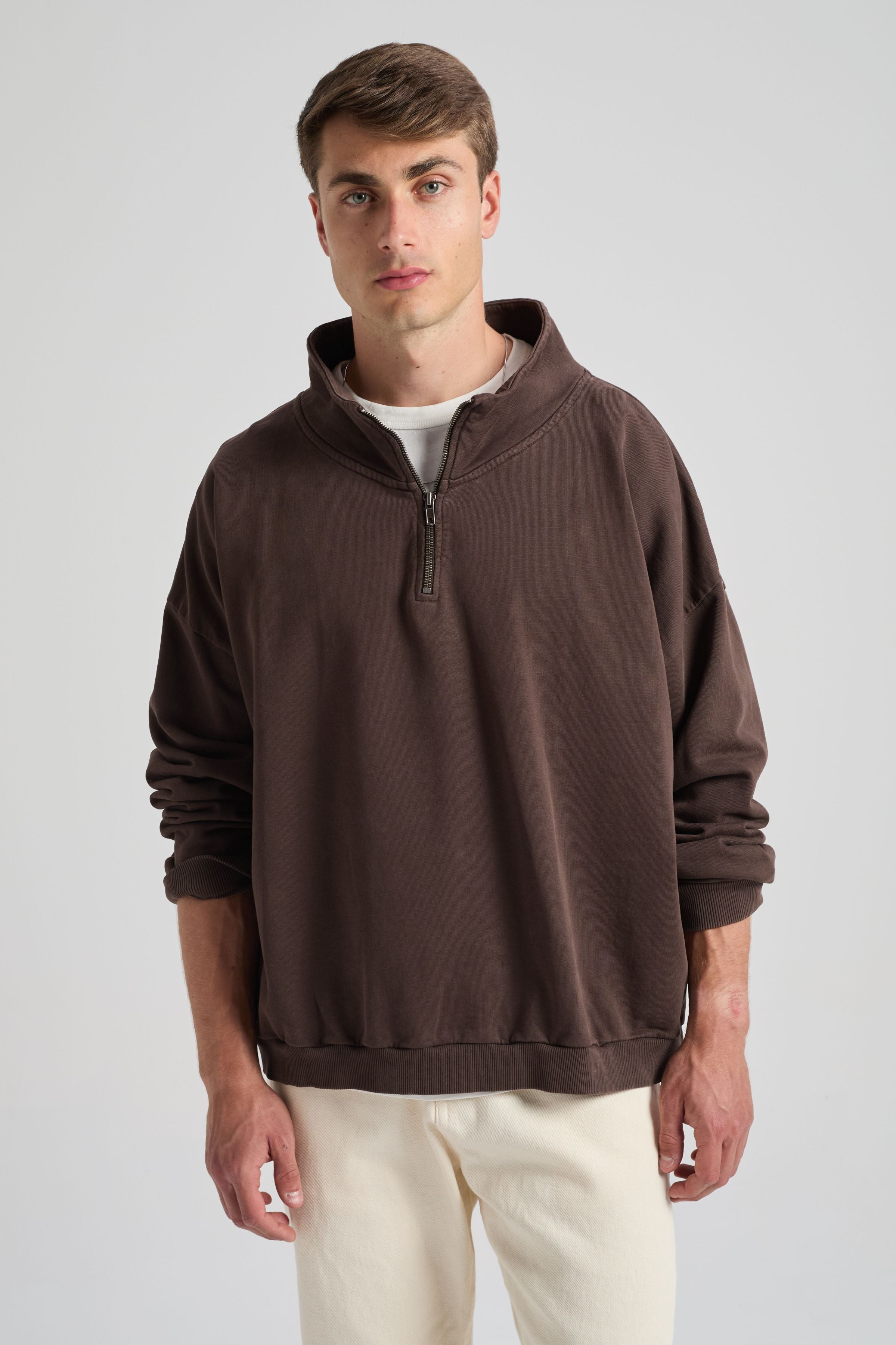 Trendsplant men vegan Sweatshirt Axis Super Heavy Quarter Zip Coffee Bean