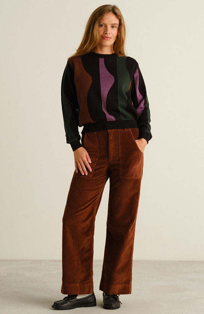 DEDICATED womens vegan Sweater Arendal Wavy Brown / Purple/ Green
