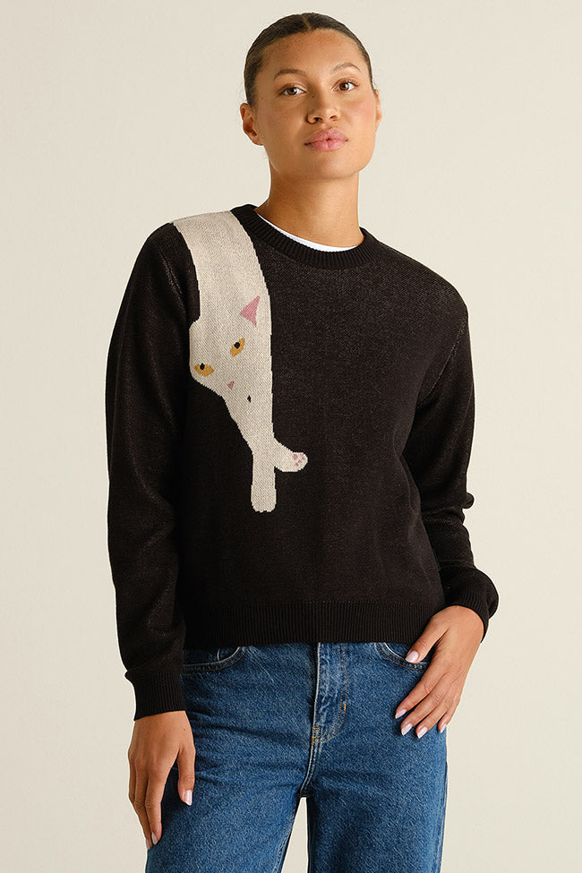 DEDICATED womens vegan Sweater Arendal Long Cat Black
