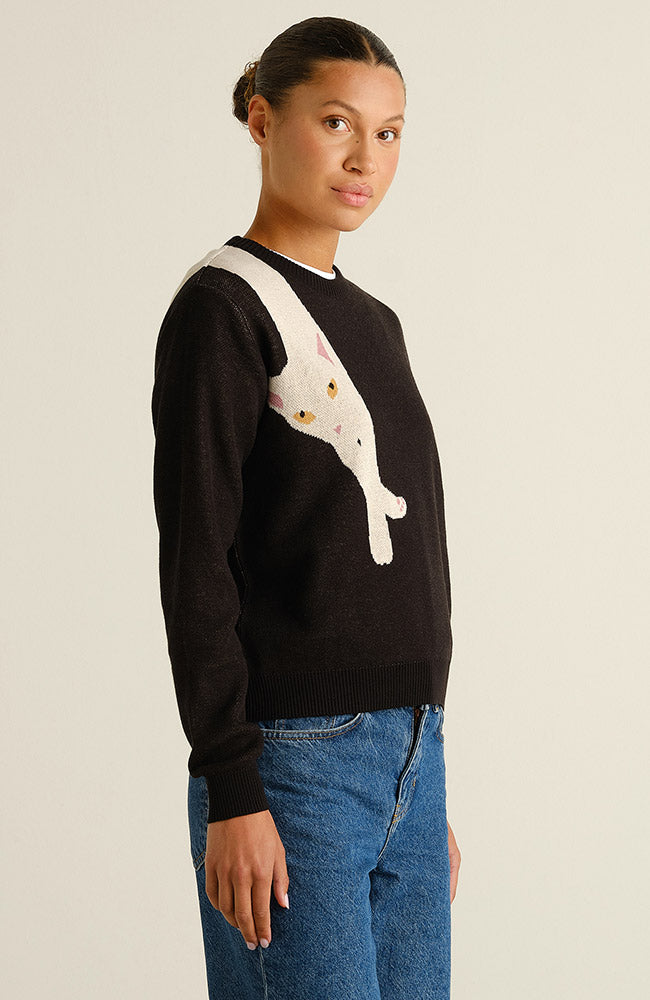 DEDICATED womens vegan Sweater Arendal Long Cat Black