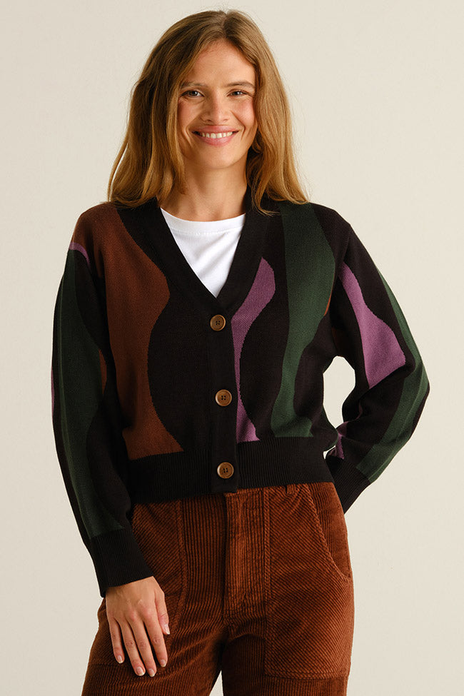 DEDICATED womens vegan Cardigan Kanan Wavy Green/ Black/ Brown