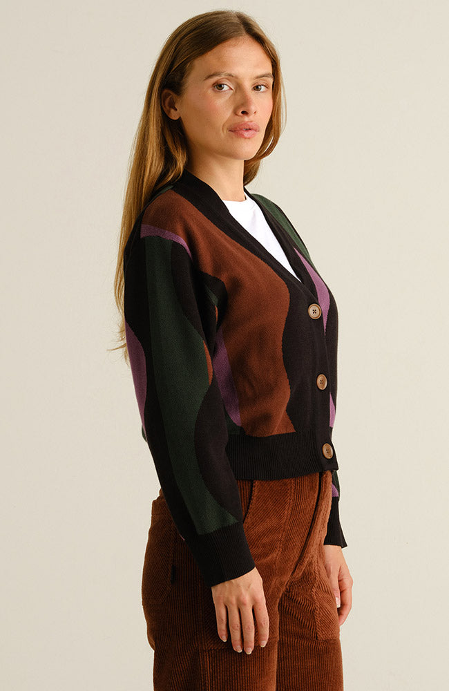 DEDICATED womens vegan Cardigan Kanan Wavy Green/ Black/ Brown