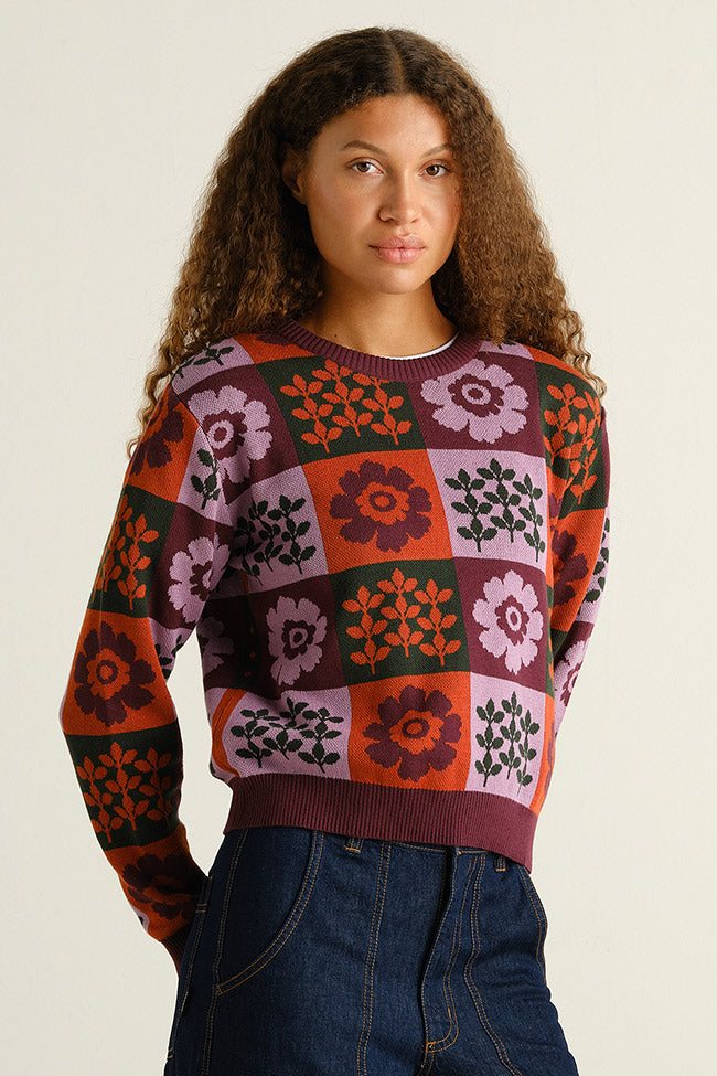 Dedicated Damen vegan Pullover Arendal Nature Check Orange/Lila