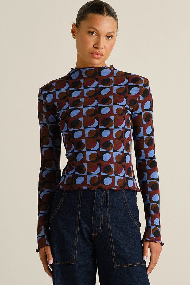 DEDICATED womens vegan Top Ryd Rib Retro Brown/ Blue