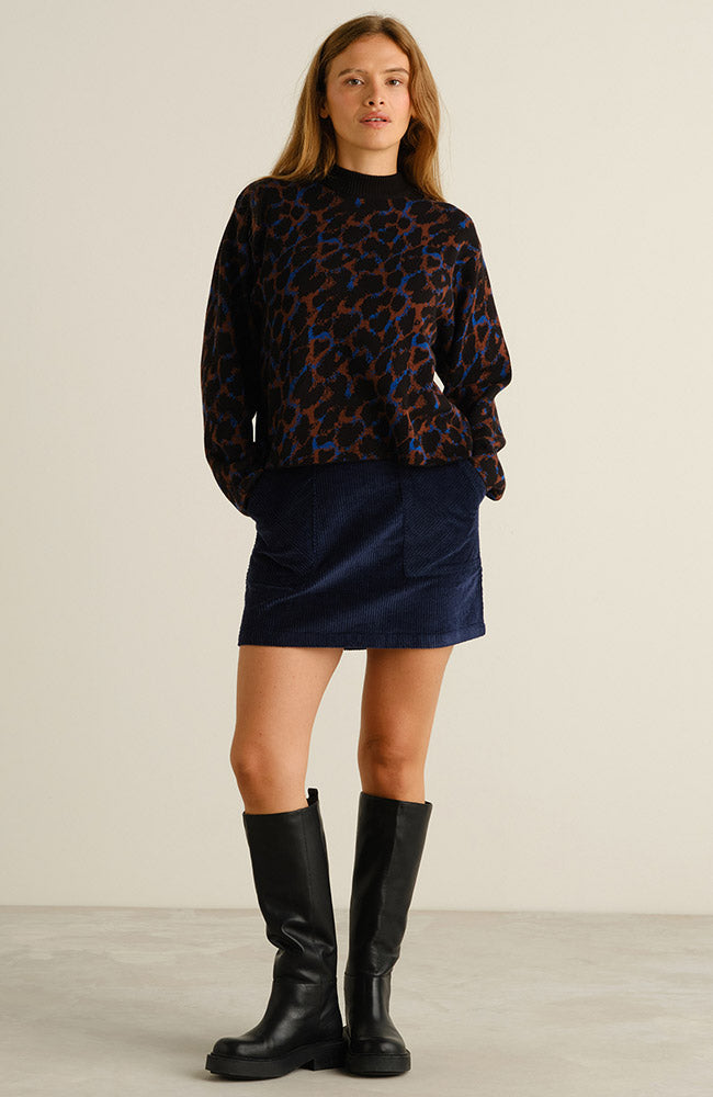 DEDICATED womens vegan Sweater Limhamn Leopard Blue/ Brown/ Black