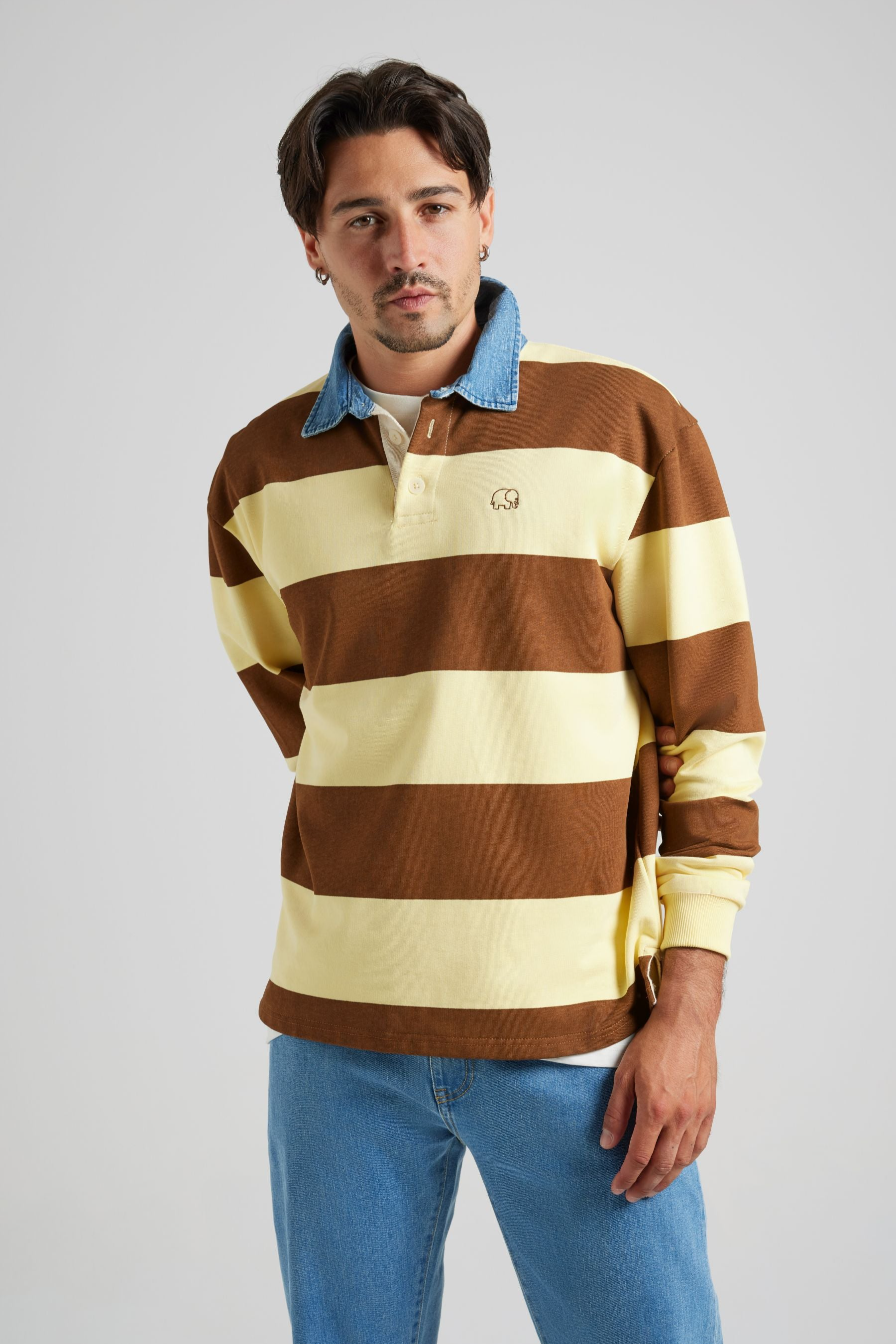 Trendsplant men vegan Sweater Yard Rugby Polo Cappucino/ Banana