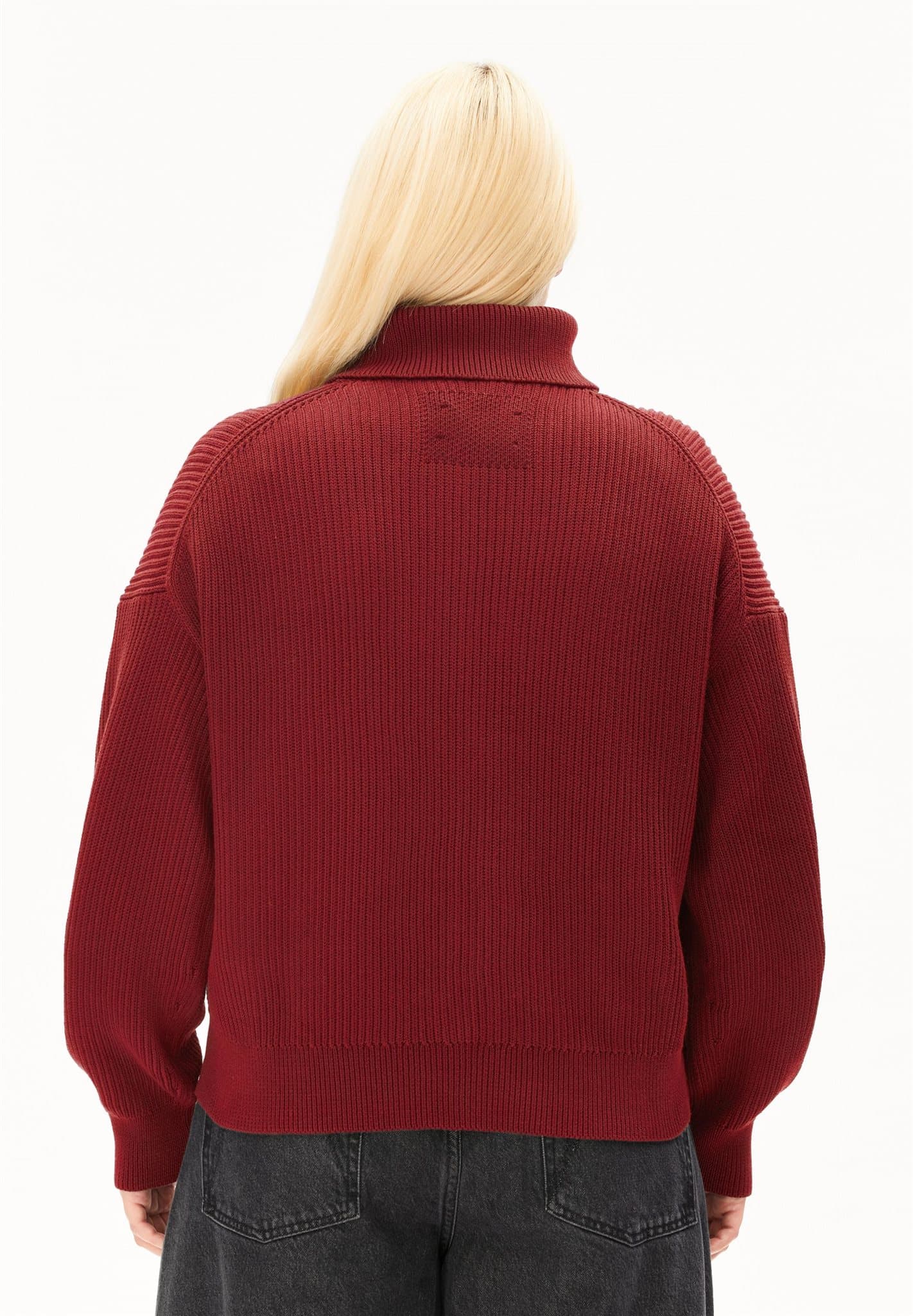 ARMEDANGELS womens vegan Sweater Vanise Rib Knit Troyer Red