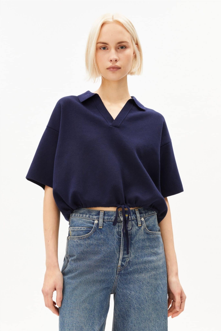 ARMEDANGELS womens vegan Sweater Compact Polo Knit Blue