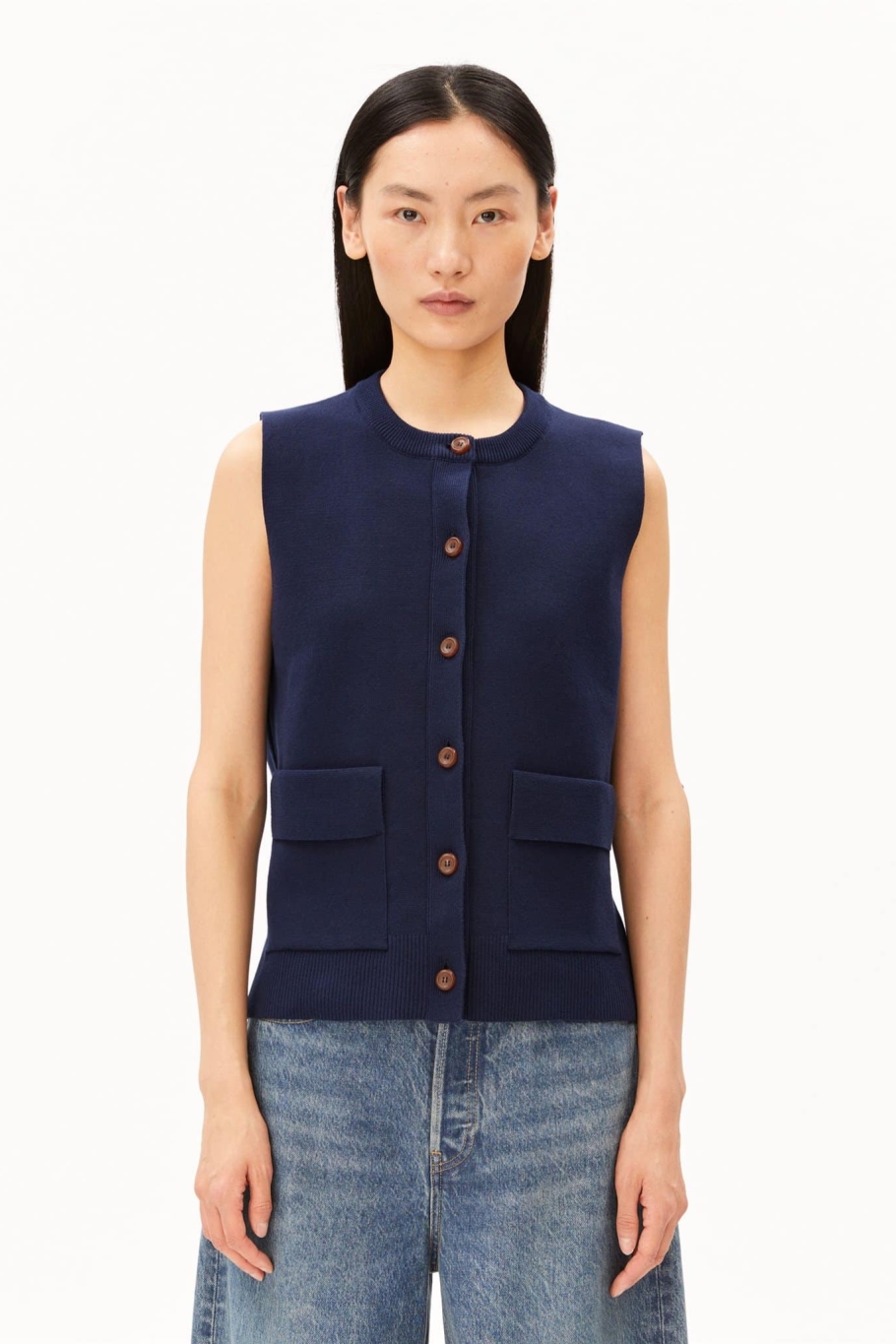 ARMEDANGELS womens vegan Cardigan Compact Crew Knit Blue