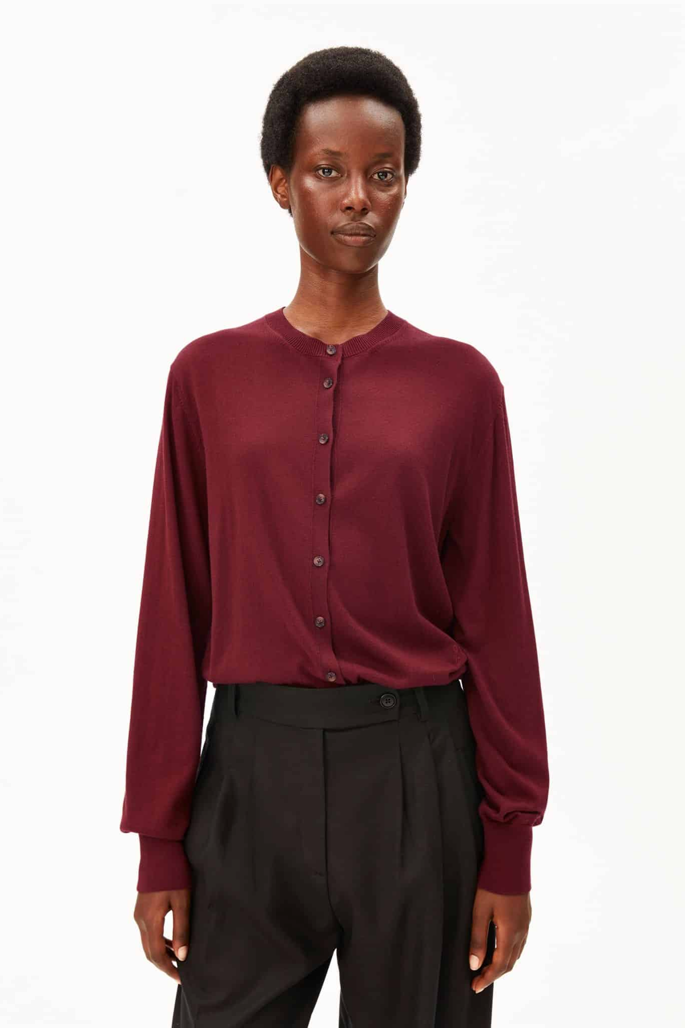 ARMEDANGELS womens vegan Cardigan Fine Knit Red
