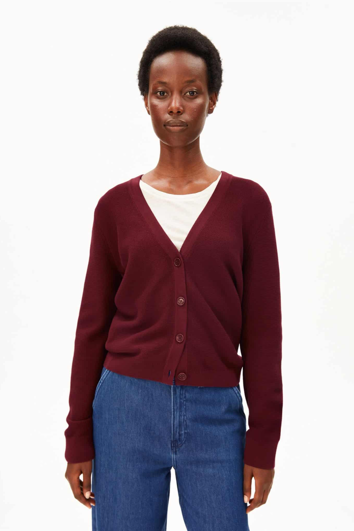ARMEDANGELS womens vegan Cardigan Mental Left Red