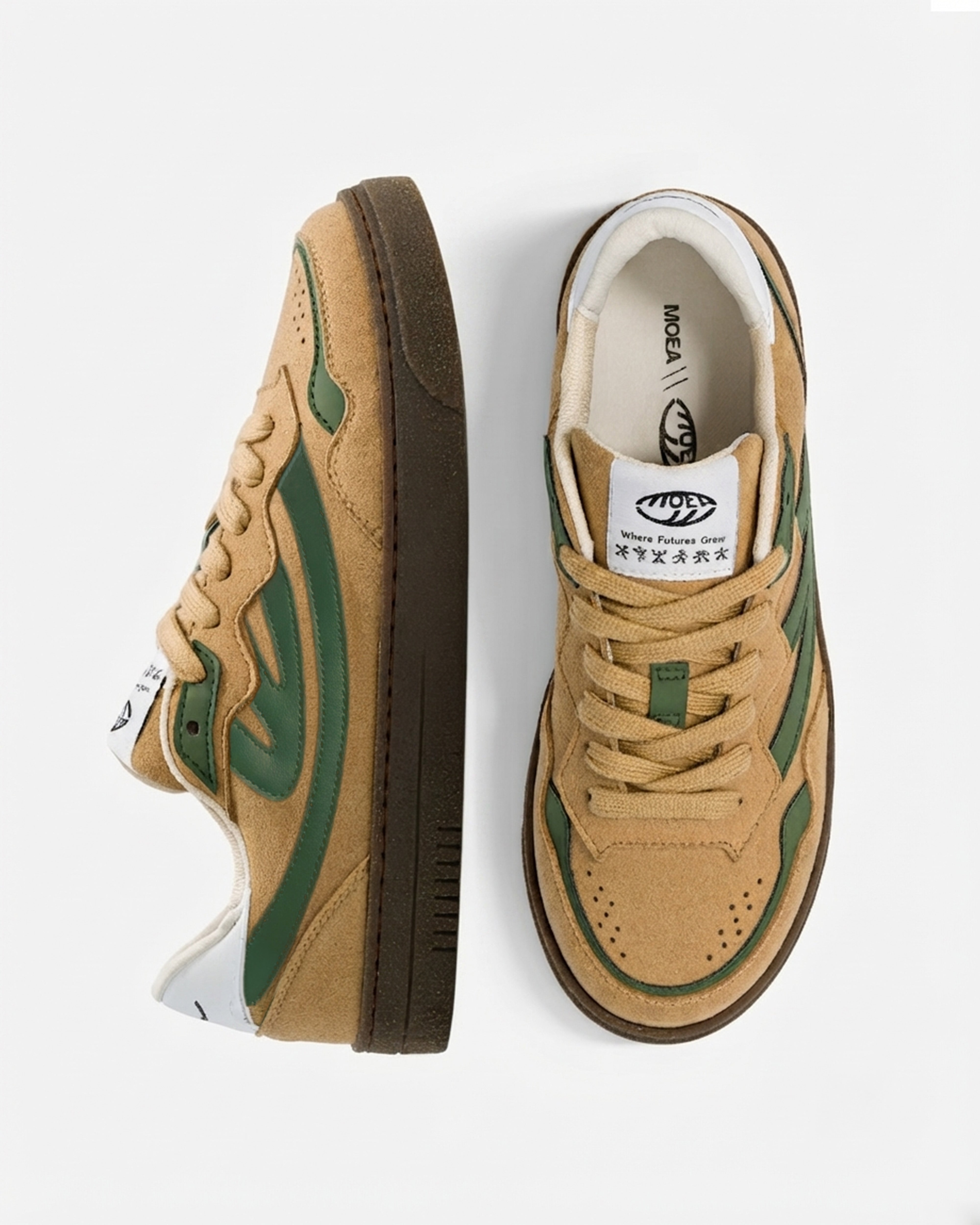 MoEa men vegan Sneakers Veyron Low Taupe/ Green Apple