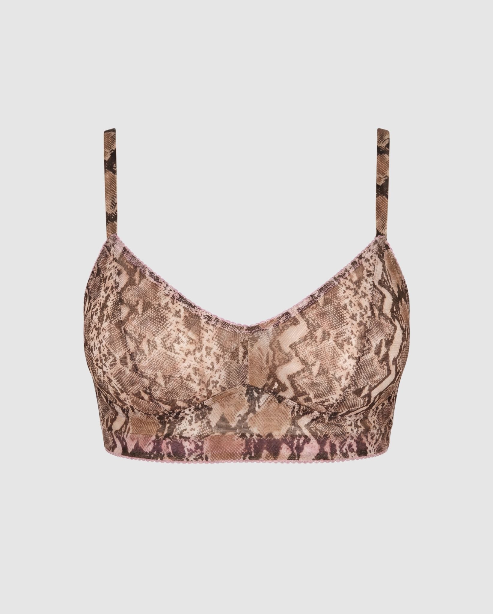 Understatement womens vegan Bralette Mesh Balconette Snake Brown