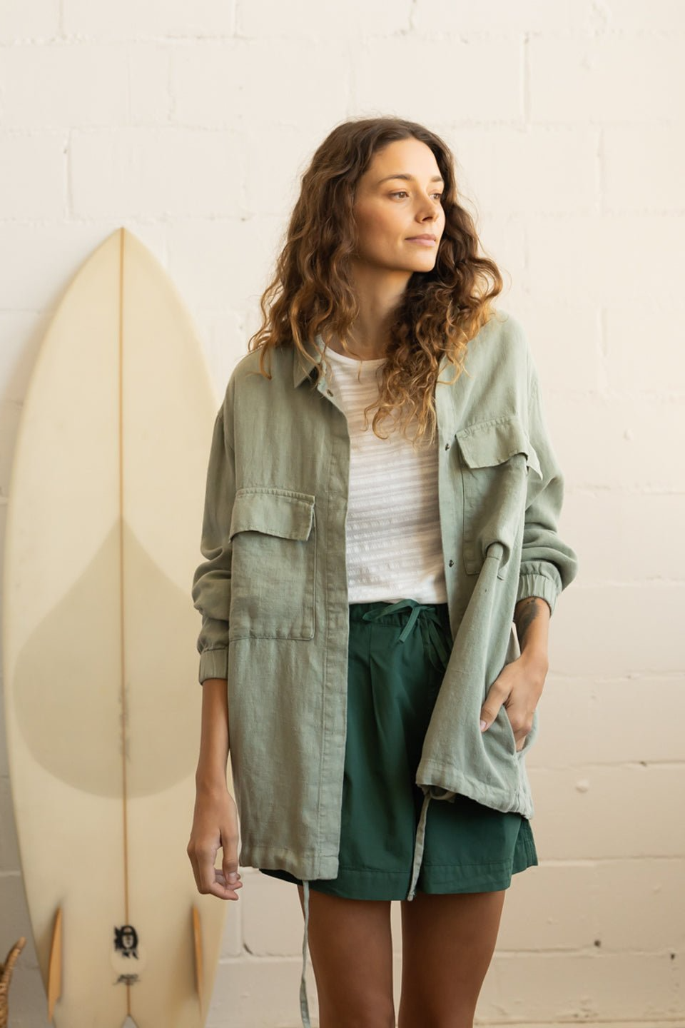 TWOTHIRDS womens vegan Overshirt Nacula Desert Sage Green