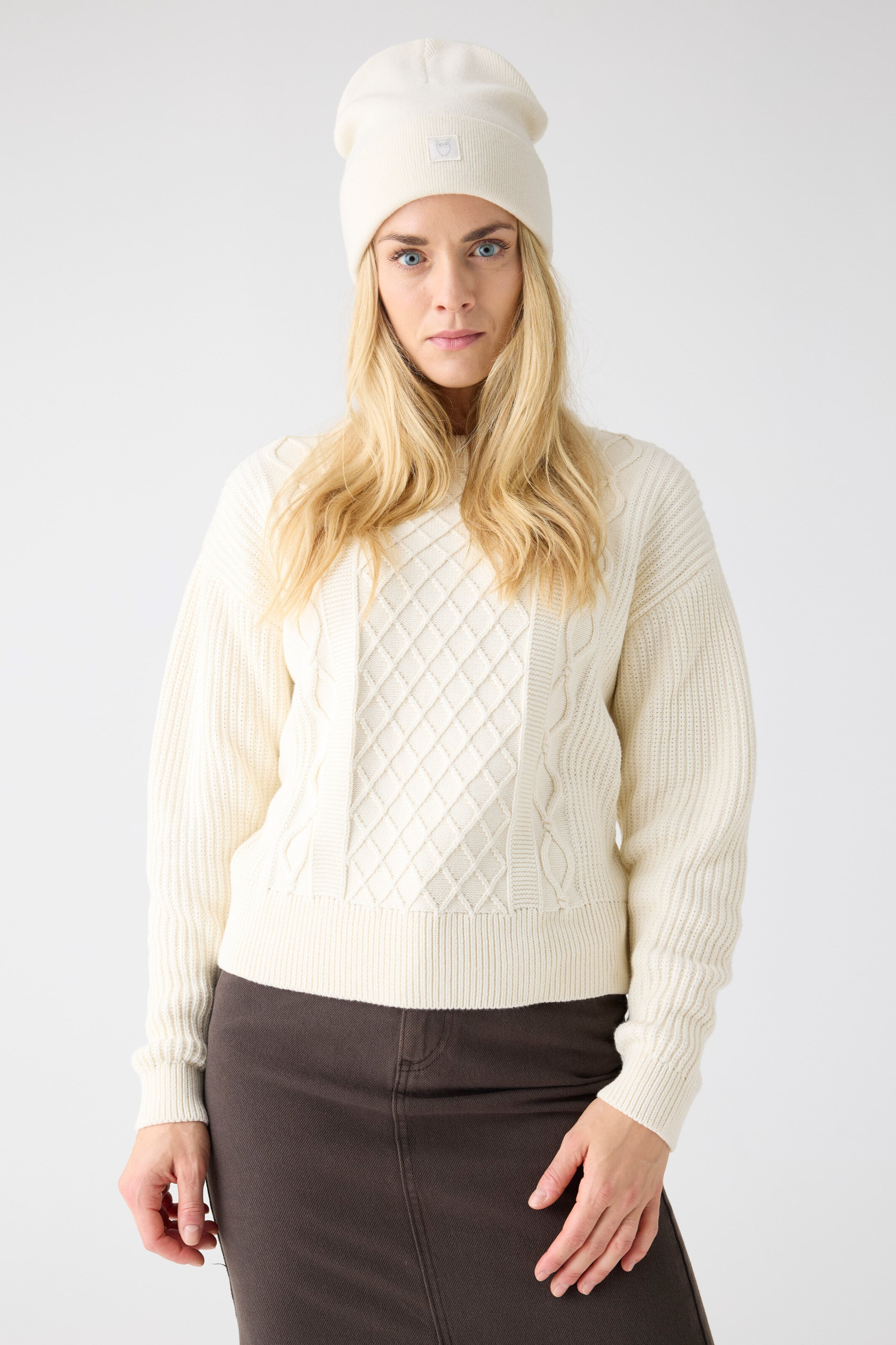 KnowledgeCotton Apparel womens vegan Sweater Crew Neck Egret