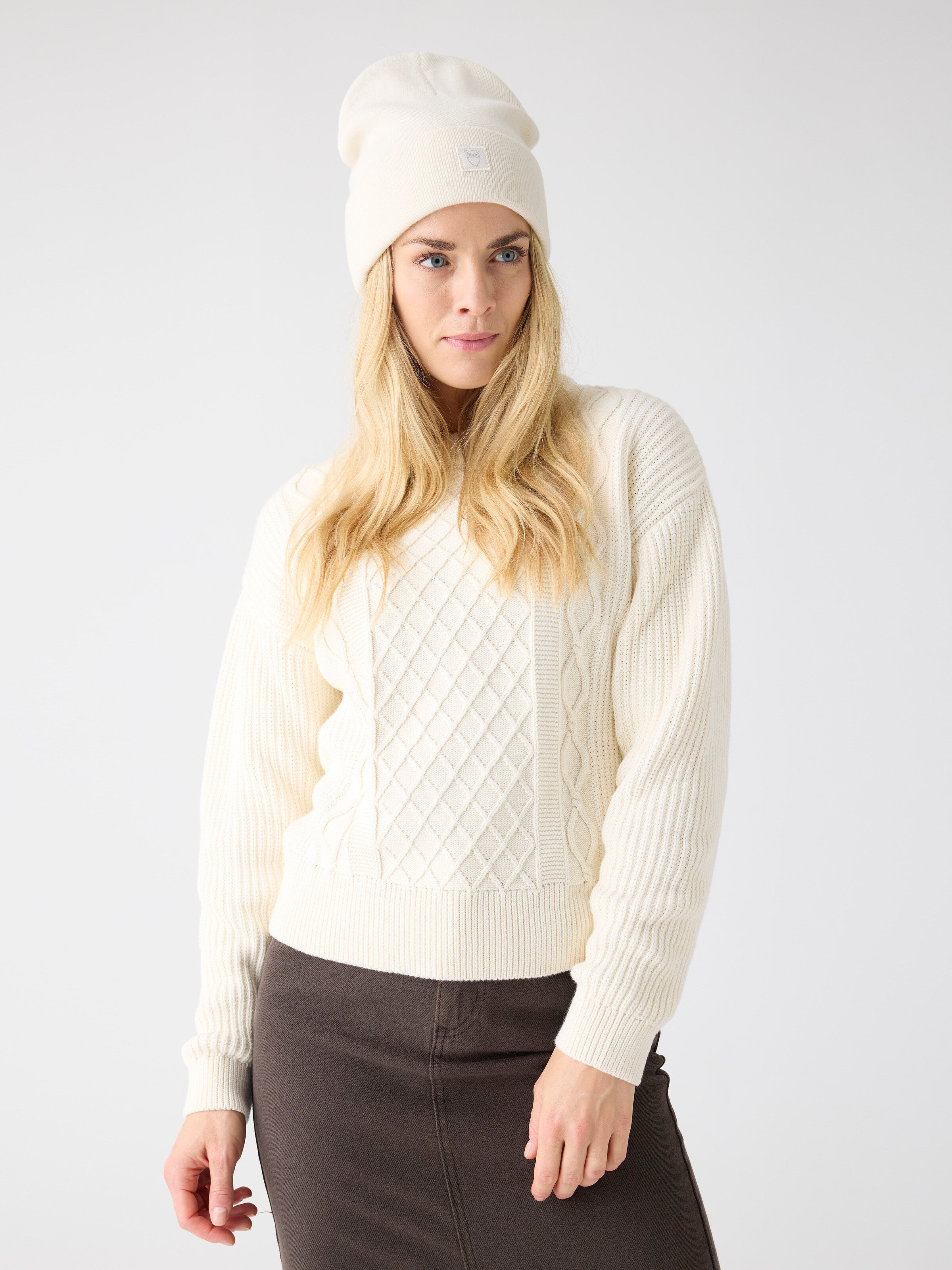 KnowledgeCotton Apparel womens vegan Sweater Crew Neck Egret