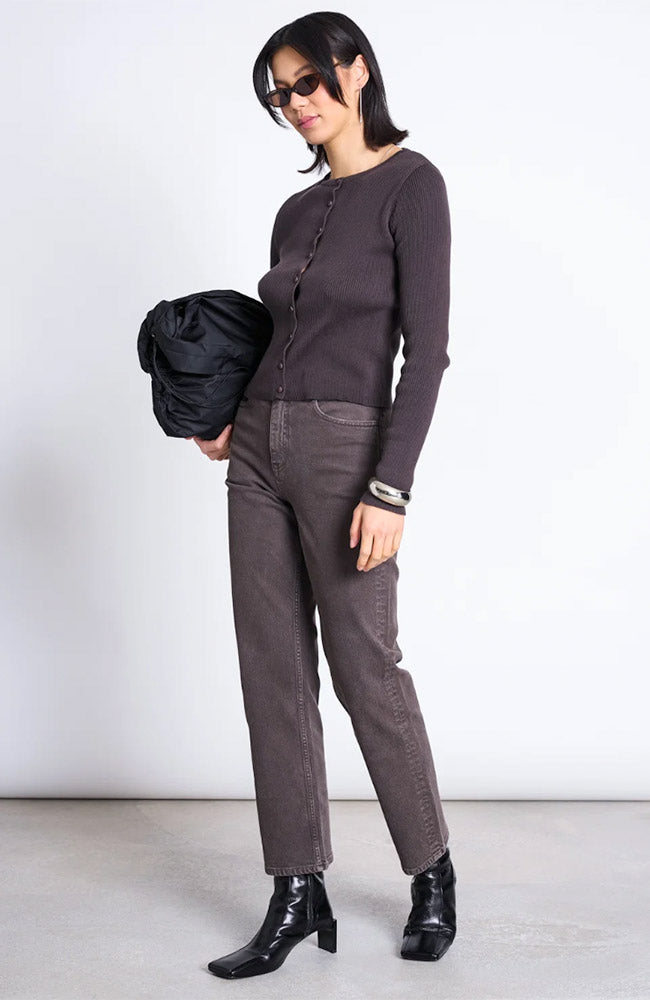 JAN 'N JUNE womens vegan Cardigan Glimt Dark Brown
