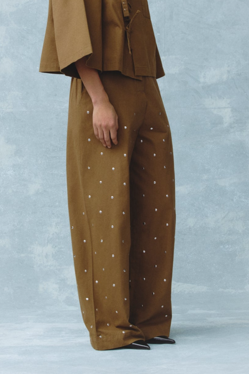 Alchemist Damen vegan Hose Moonflower Studs In Dunkelkhaki