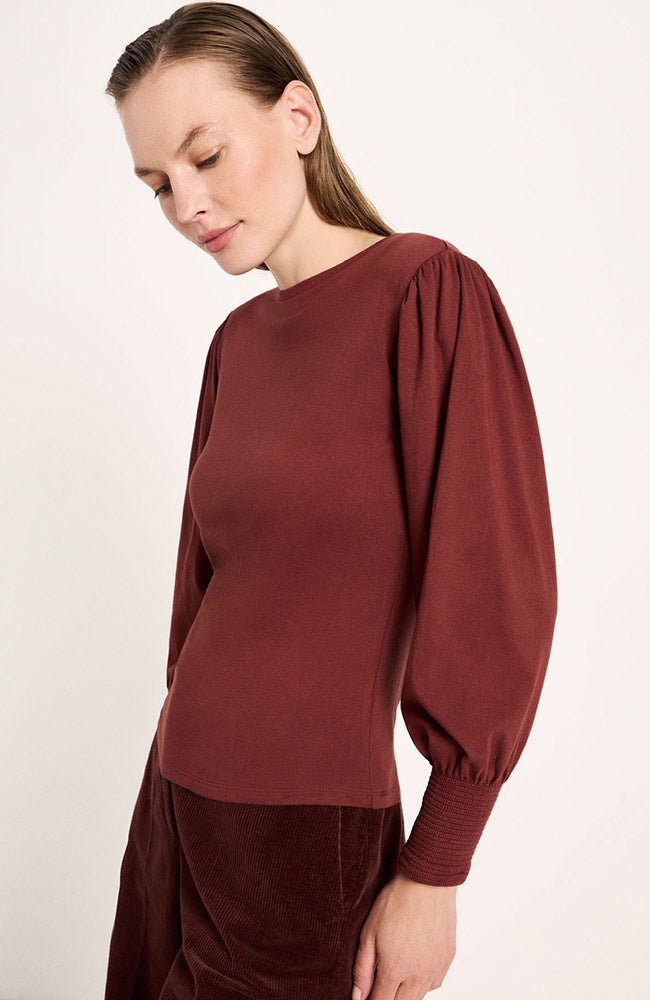 Lanius womens vegan Shirt Puff Sleeve Mahogany