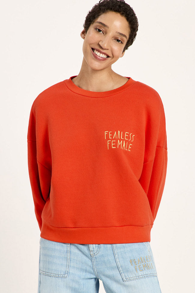 Lanius womens vegan Sweatshirt Statement Fire Orange