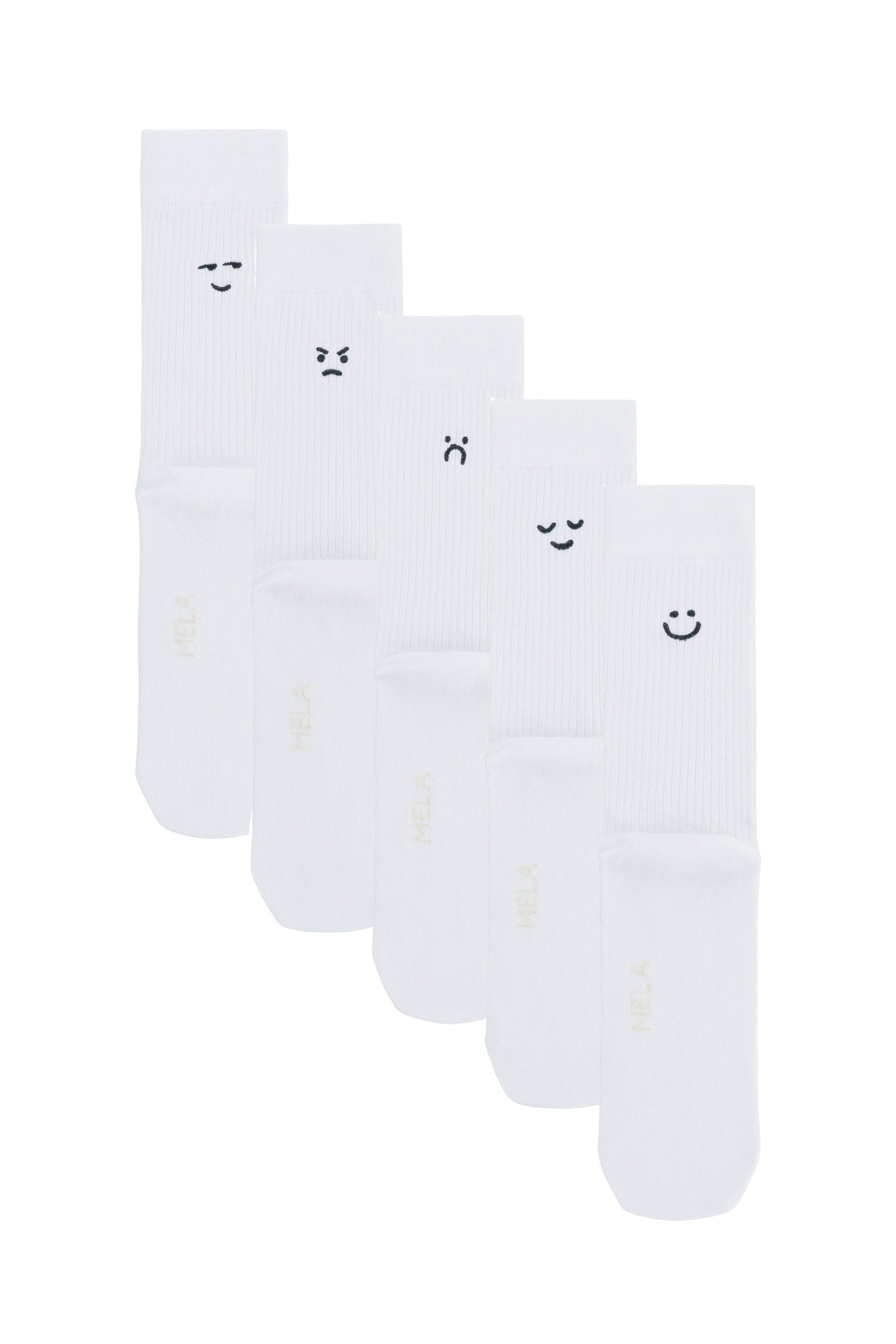 MELA womens vegan Multipack 5x Socks Ribbed Embroidery White Moods