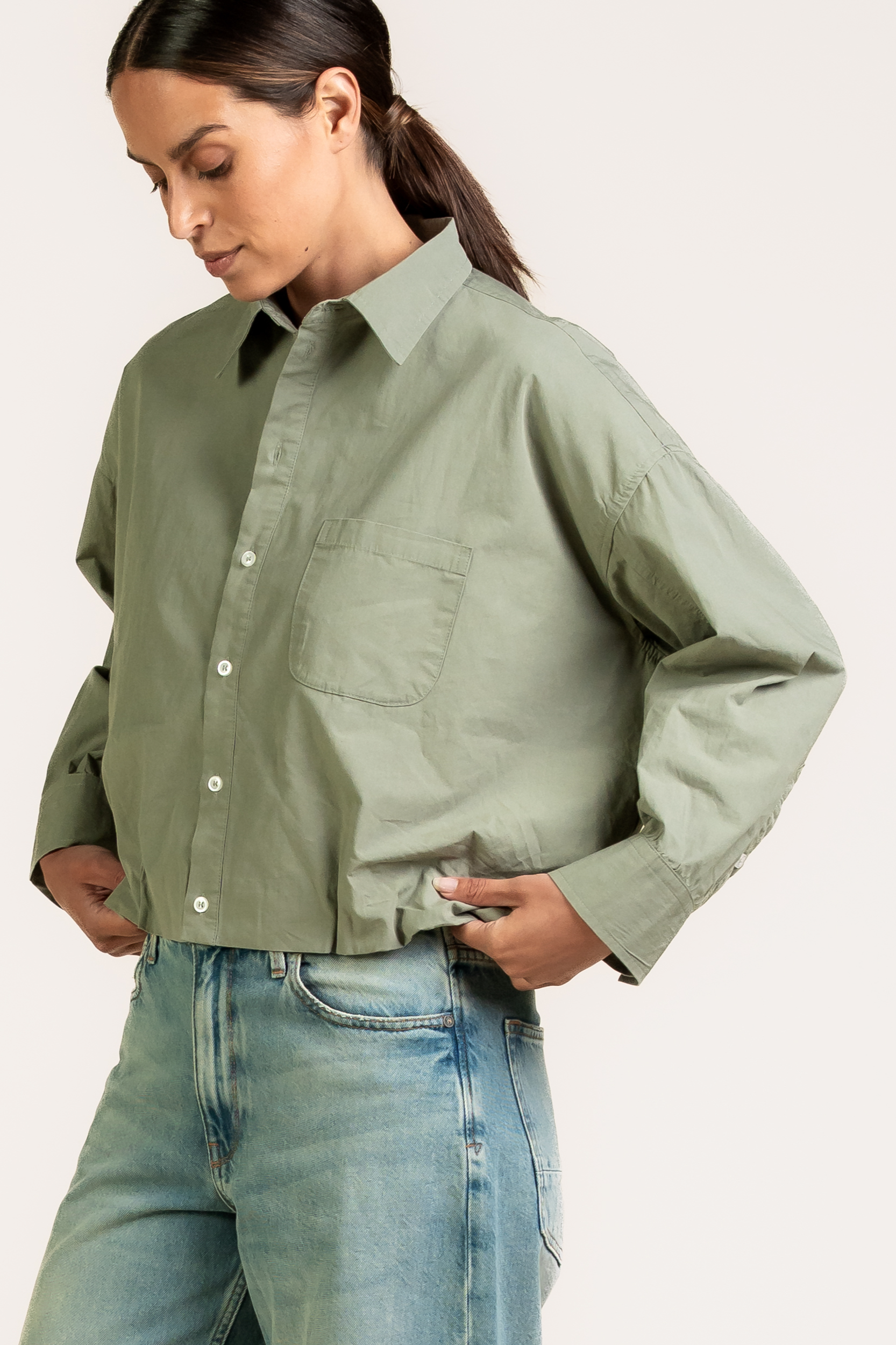Kuyichi womens vegan Blouse Dilek Long Sleeve Moss Green