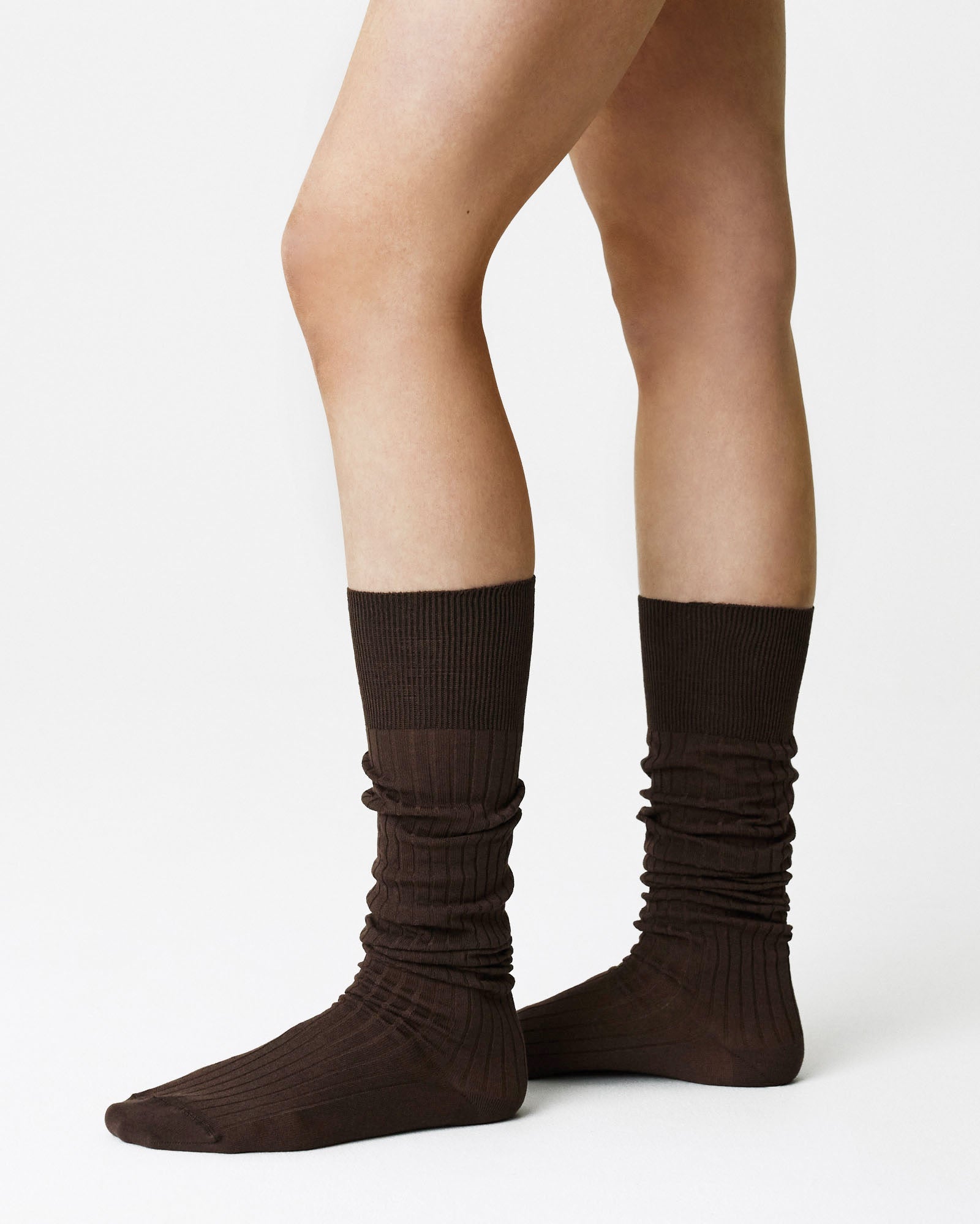 Swedish Stockings womens vegan Knee Highs Loelle Ribbed Dark Brown