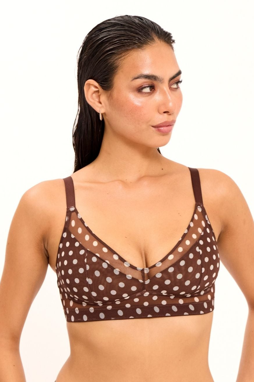 Understatement womens vegan Bra Mesh Support Brown Dot