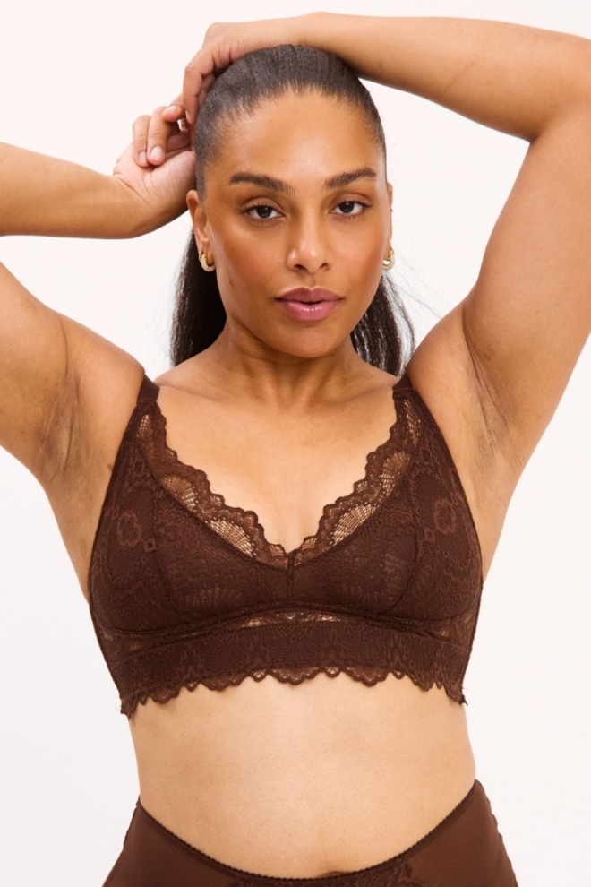 Understatement womens vegan Bra Lace Support Plus Coffee