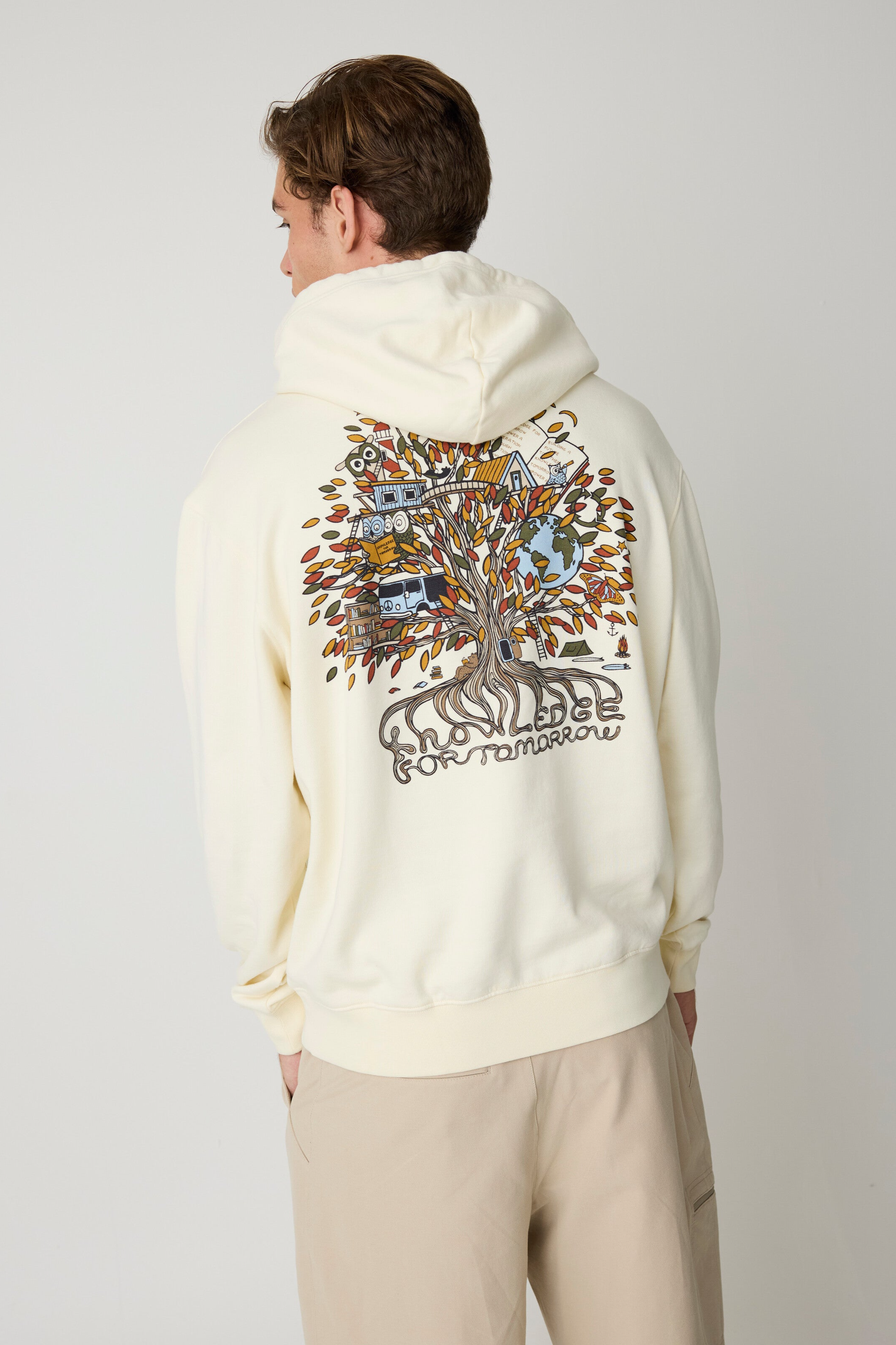 KnowledgeCotton Apparel men vegan Hoodie Relaxed Printed White Multi